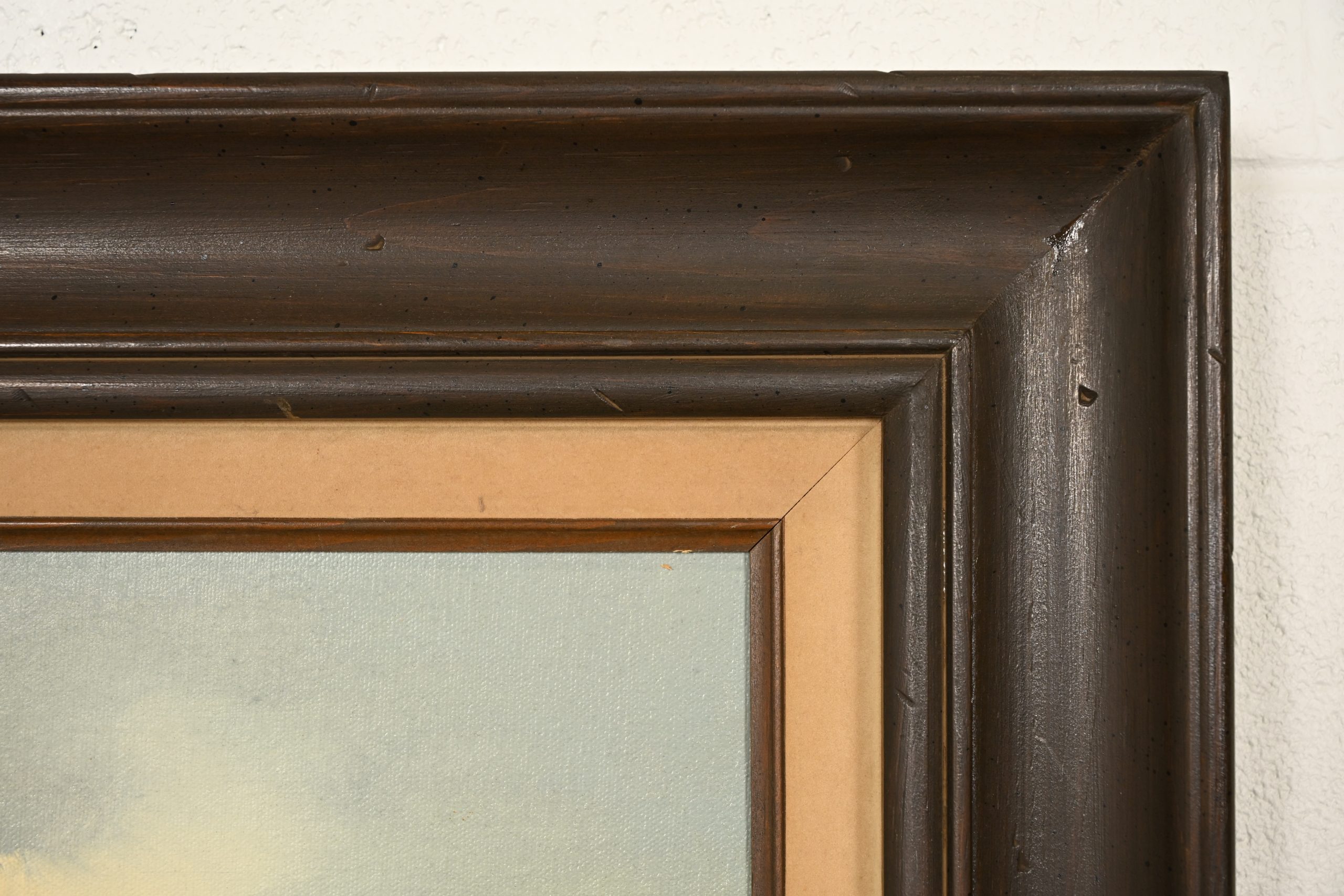 Bob Ross Style Original Signed Lakeside Mountain Landscape Oil Painting in Carved Wood Frame - Image 11