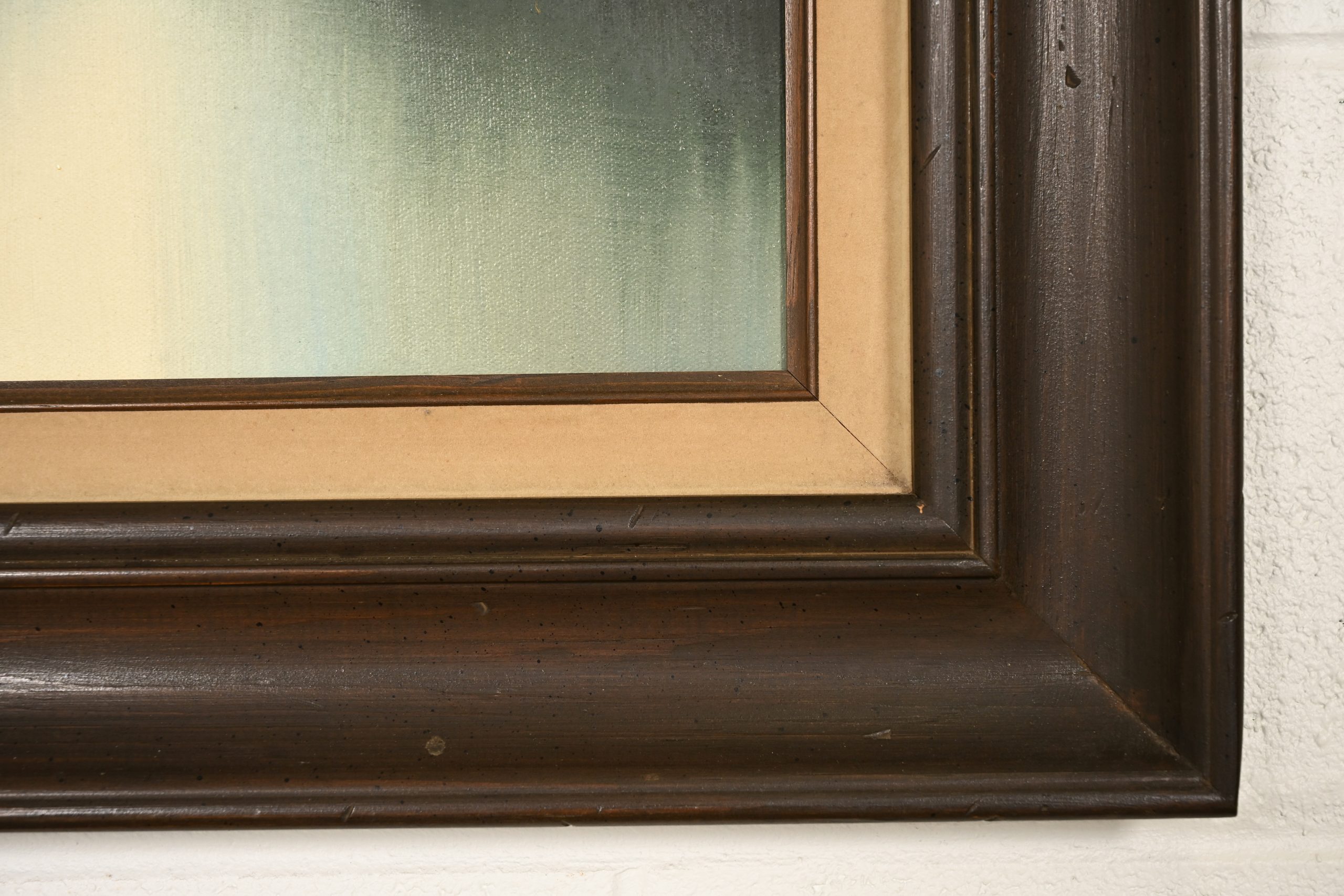 Bob Ross Style Original Signed Lakeside Mountain Landscape Oil Painting in Carved Wood Frame - Image 13