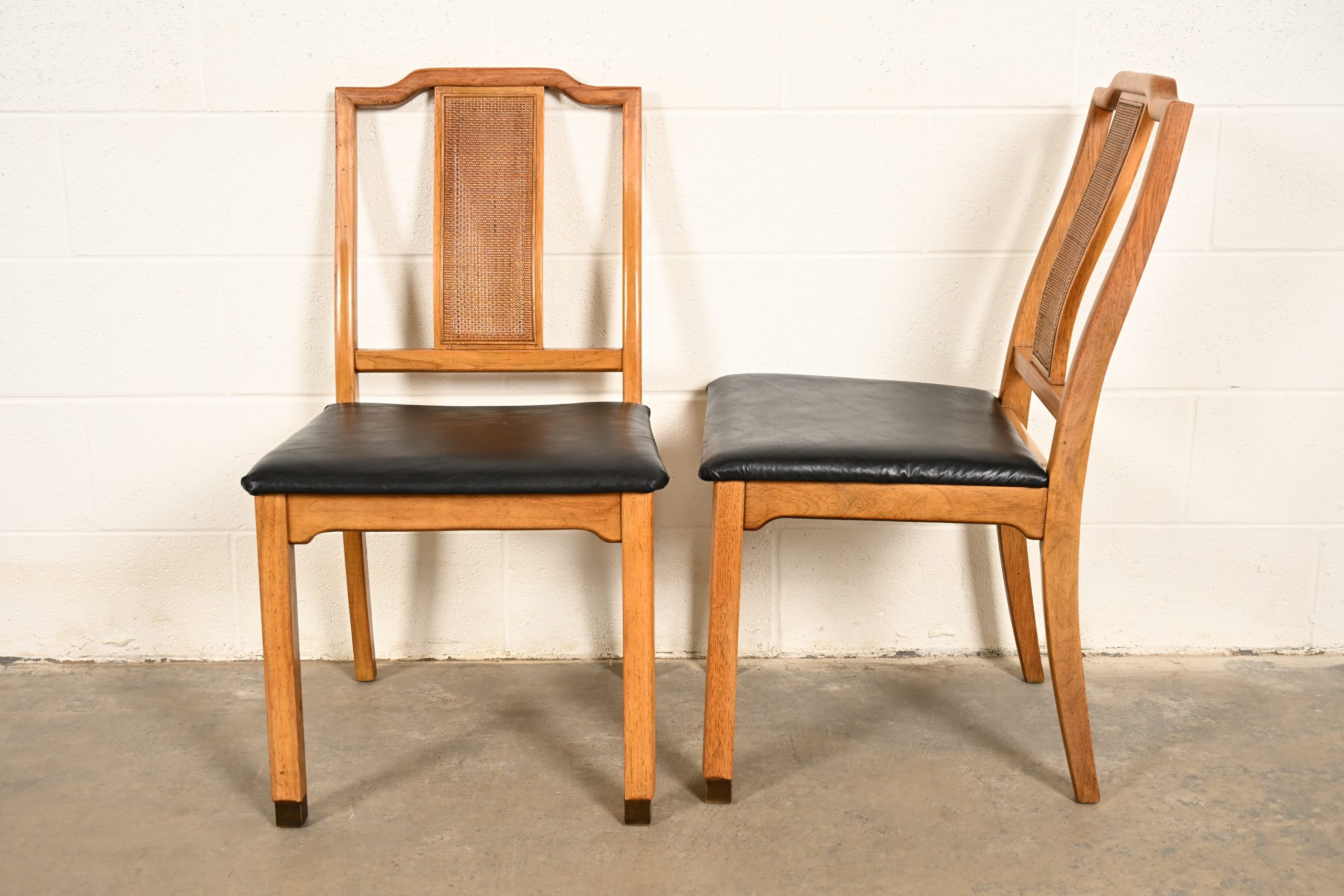 Henredon Style Mid-Century Hollywood Regency Carved Walnut and Cane Dining Chairs, Set of Six - Image 13
