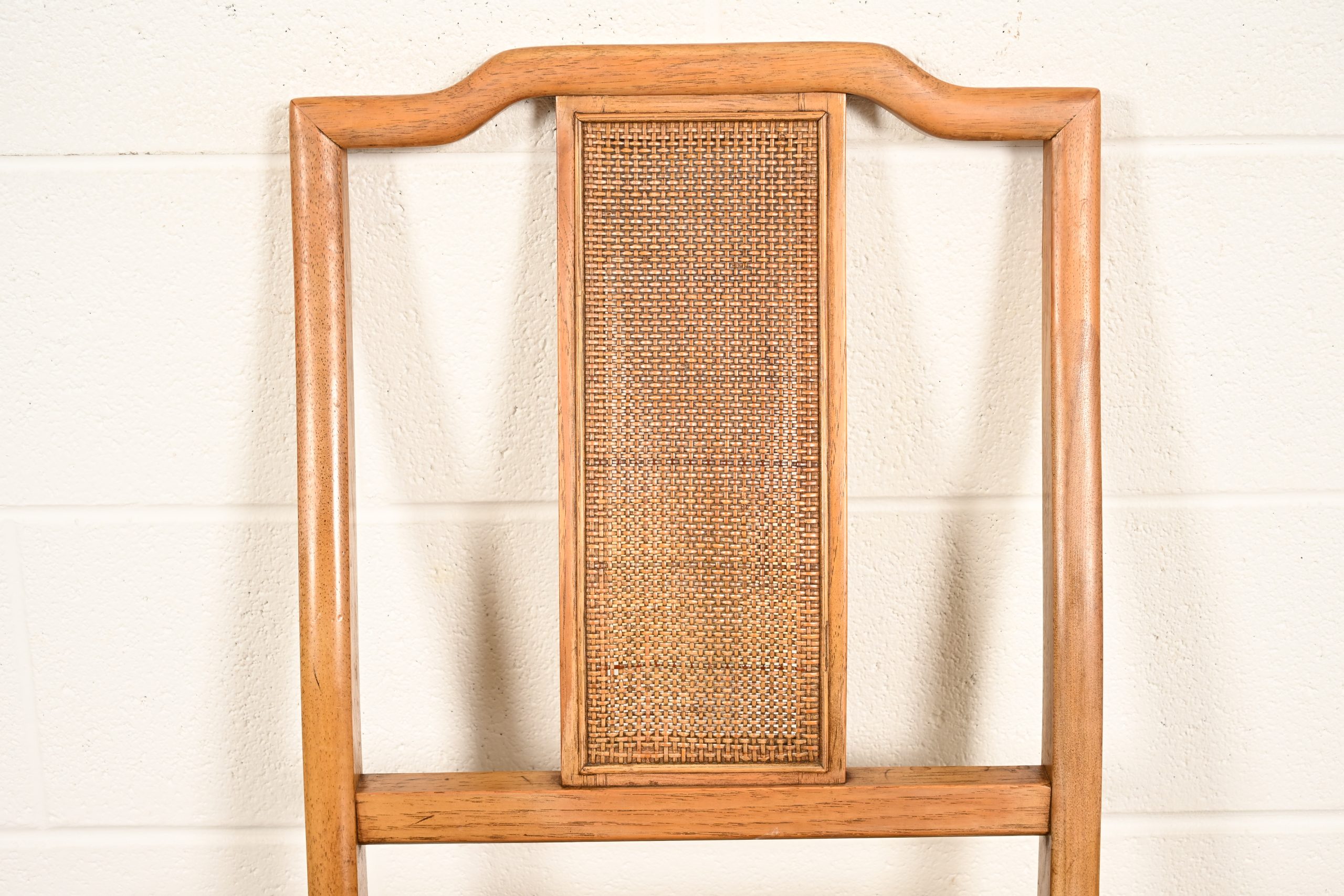 Henredon Style Mid-Century Hollywood Regency Carved Walnut and Cane Dining Chairs, Set of Six - Image 6