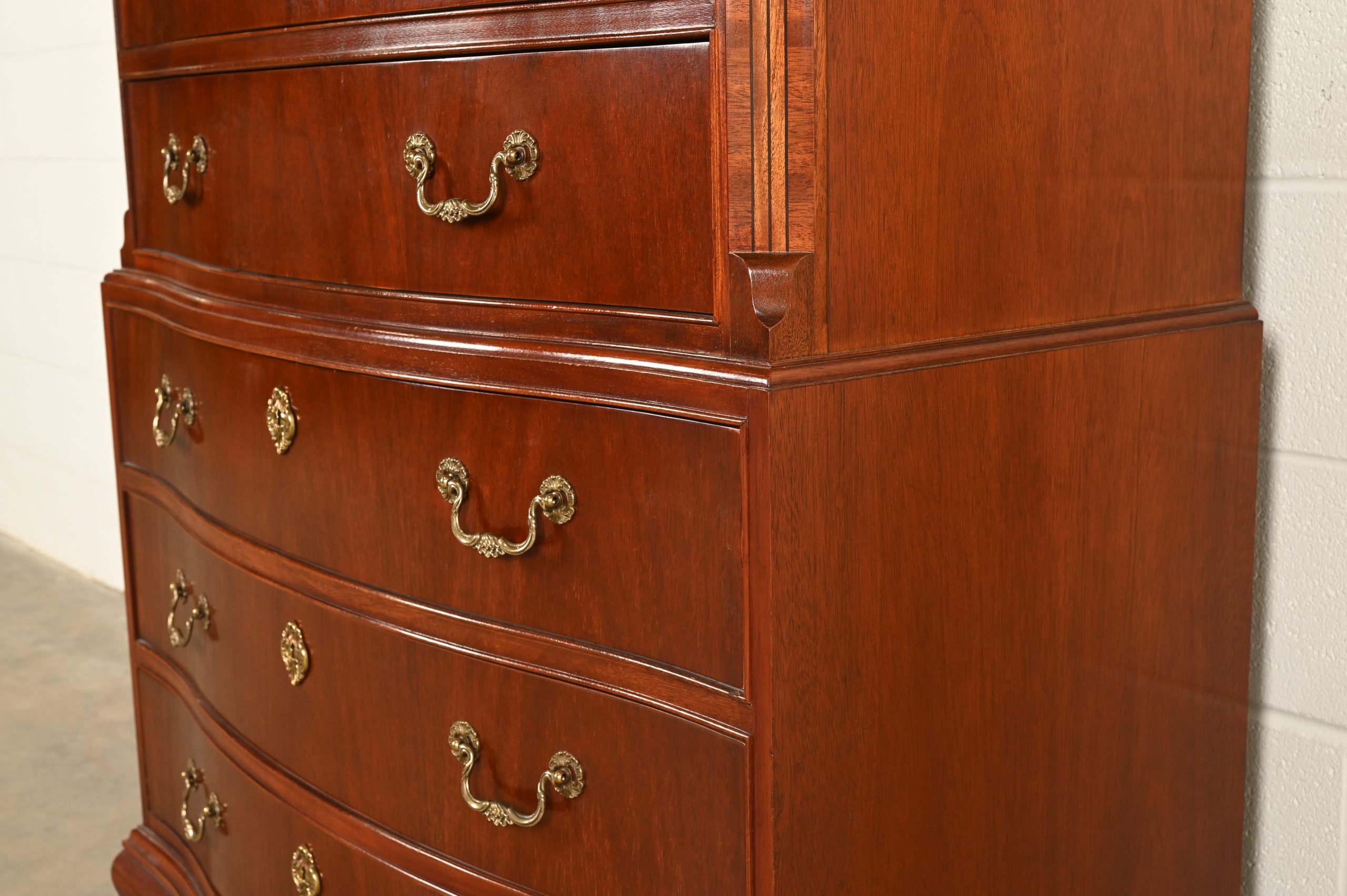 Baker Furniture Georgian Carved Mahogany Nine-Drawer Highboy Dresser, Circa 1980s - Image 9