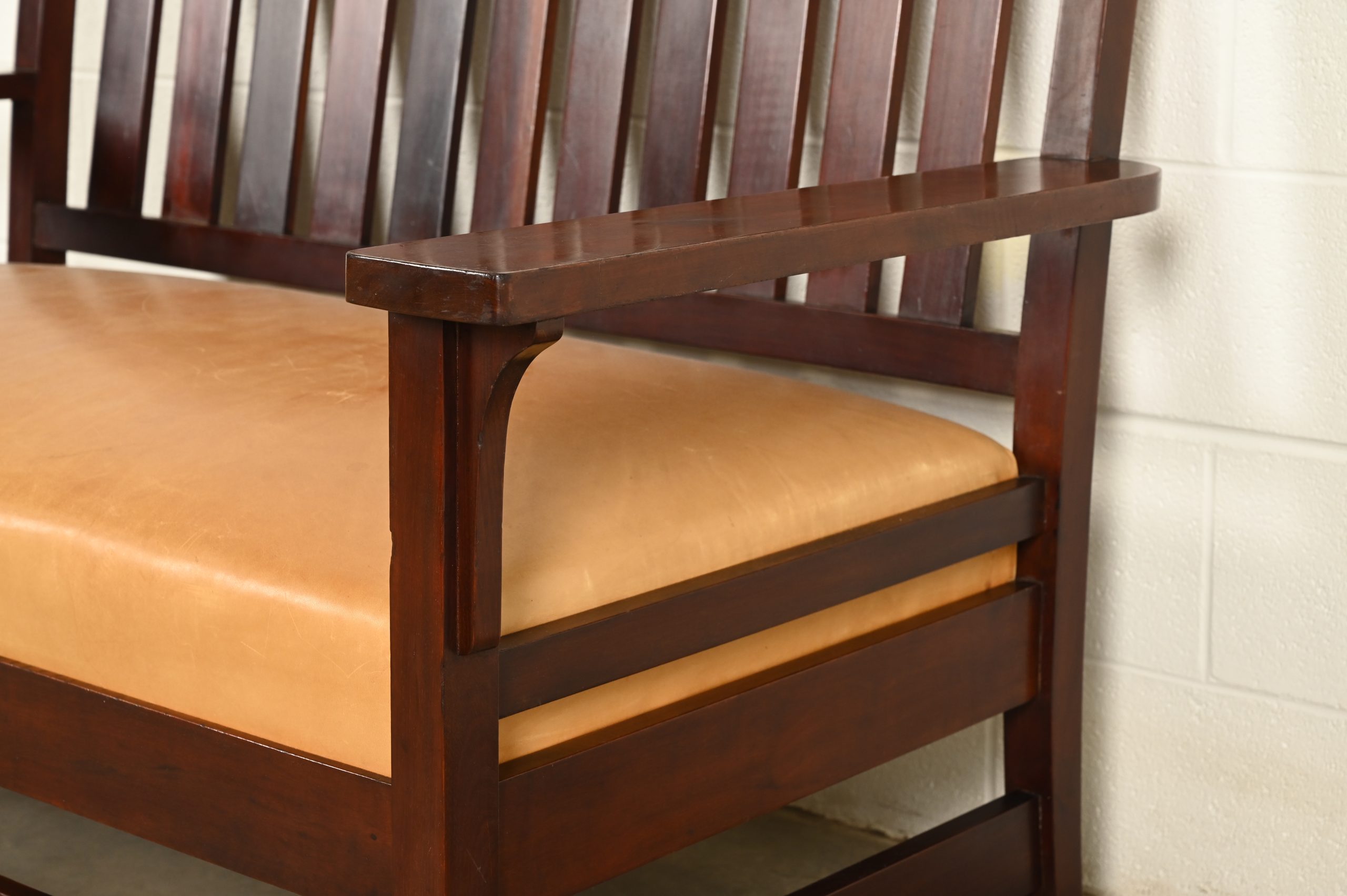 L. & J. G. Stickley Antique Mission Arts & Crafts Onondaga Mahogany Bench or Settle Sofa, Circa 1902 - Image 9