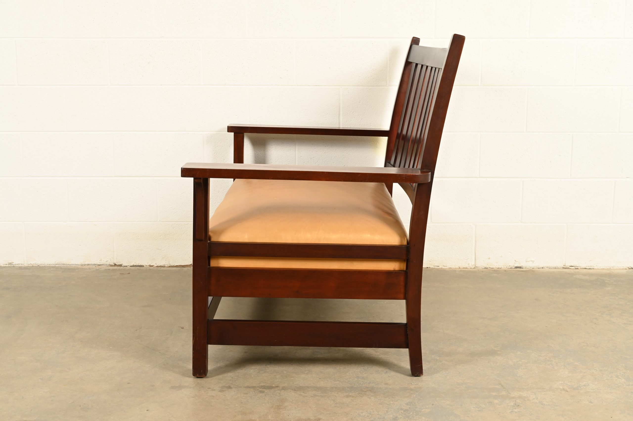L. & J. G. Stickley Antique Mission Arts & Crafts Onondaga Mahogany Bench or Settle Sofa, Circa 1902 - Image 11