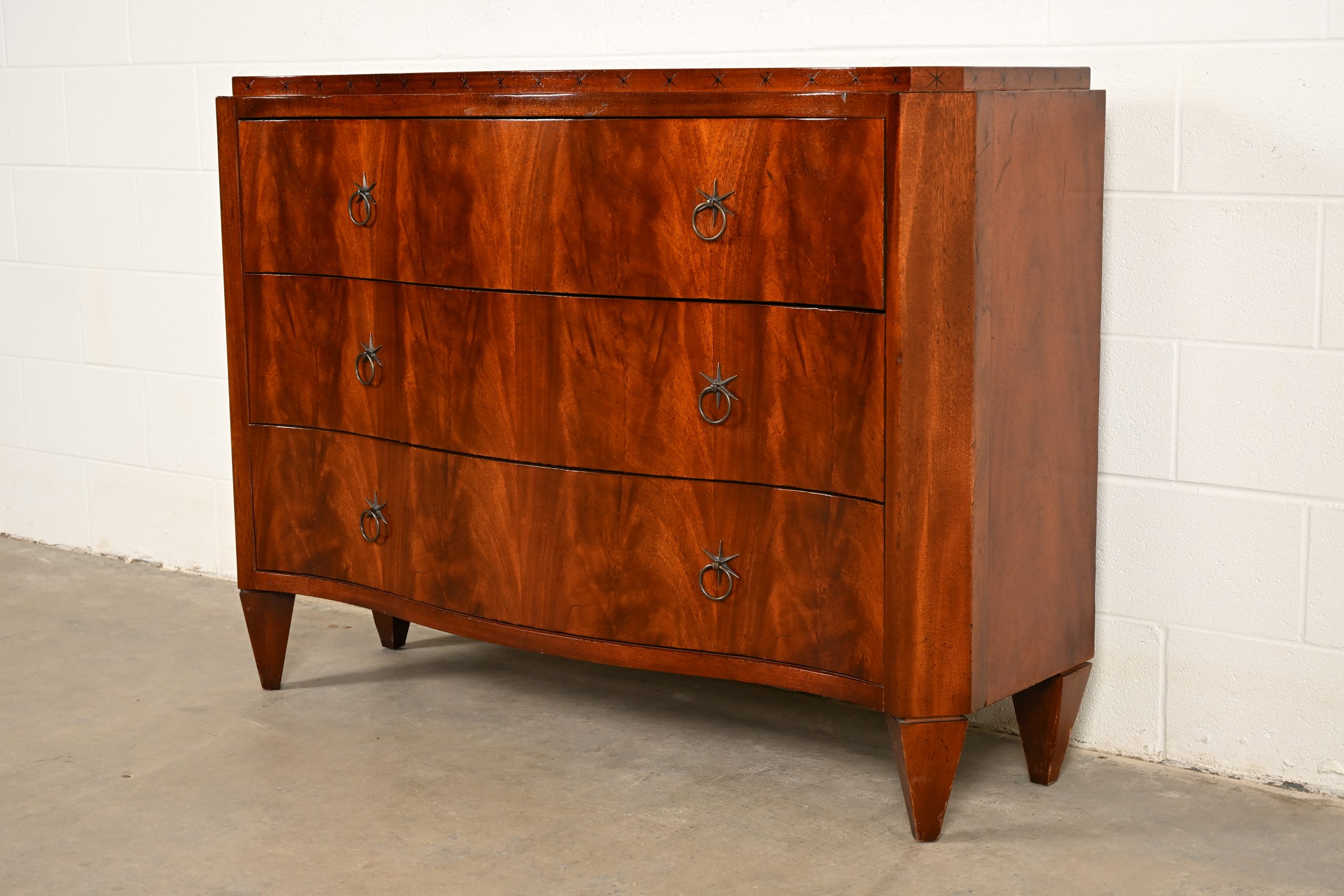 Baker Furniture French Regency Flame Mahogany Serpentine Front Chest of Drawers - Image 3