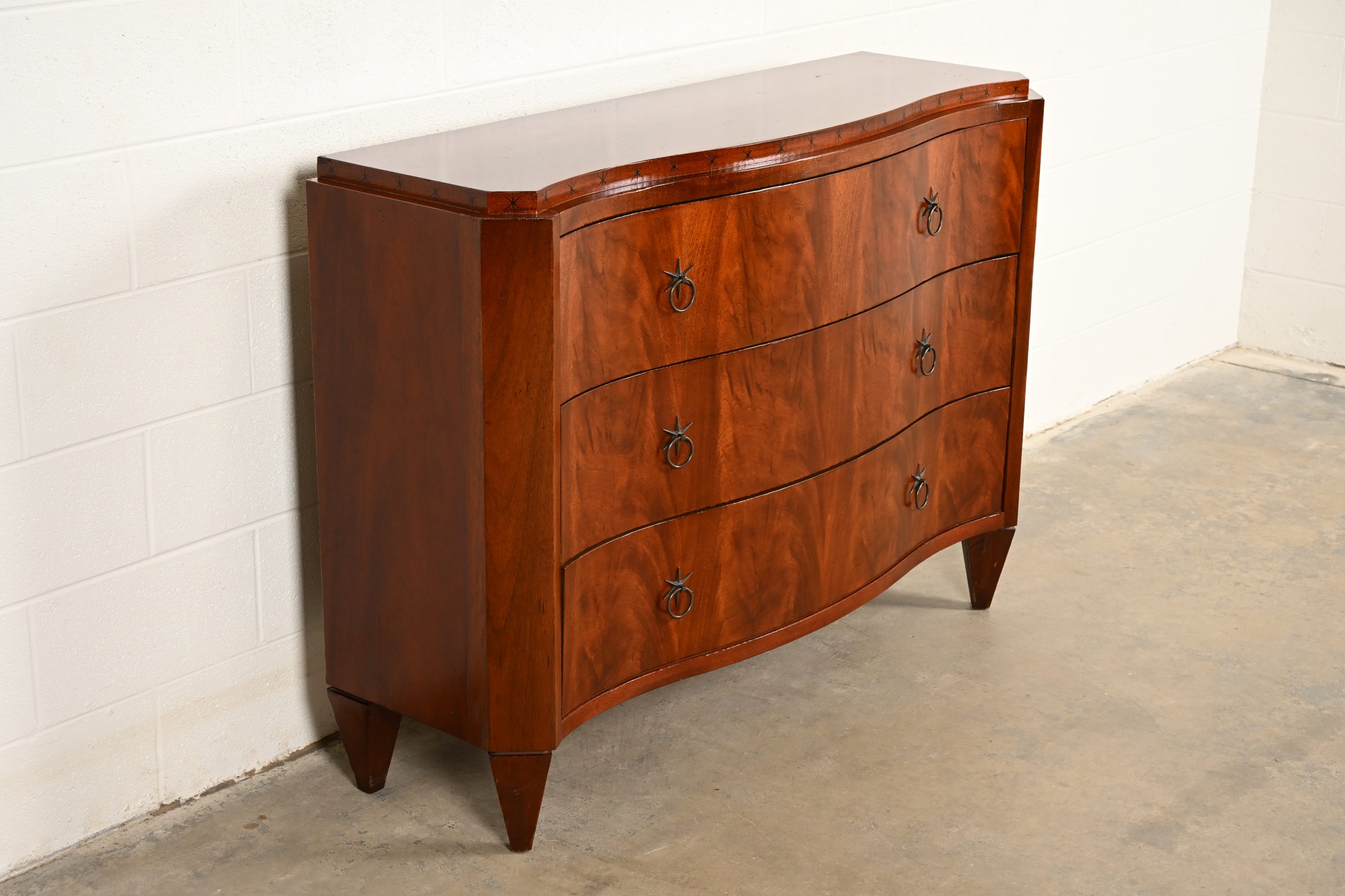 Baker Furniture French Regency Flame Mahogany Serpentine Front Chest of Drawers - Image 4