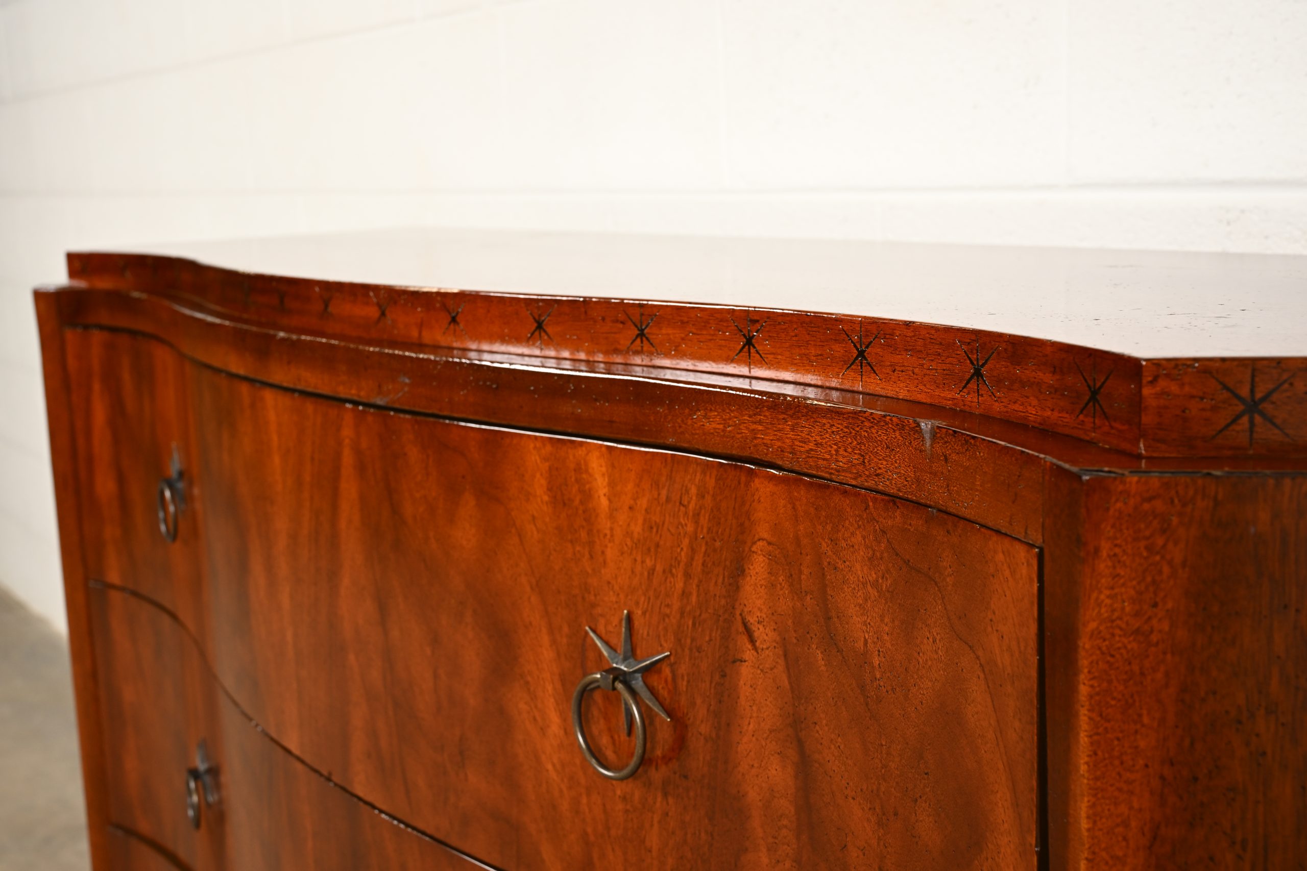 Baker Furniture French Regency Flame Mahogany Serpentine Front Chest of Drawers - Image 11