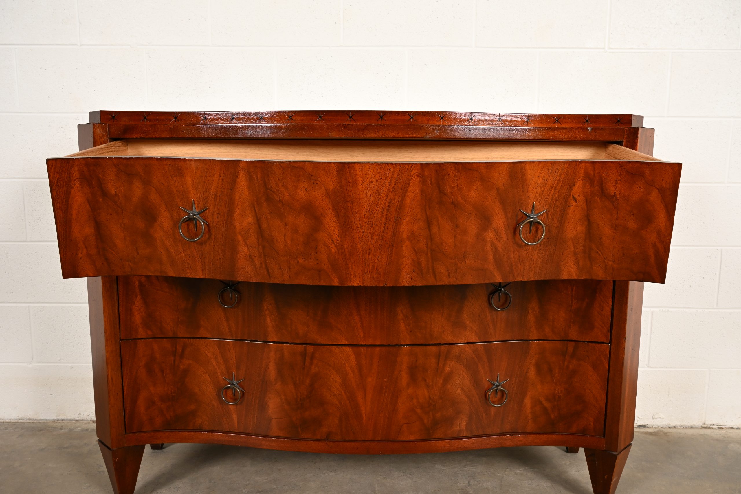 Baker Furniture French Regency Flame Mahogany Serpentine Front Chest of Drawers - Image 7