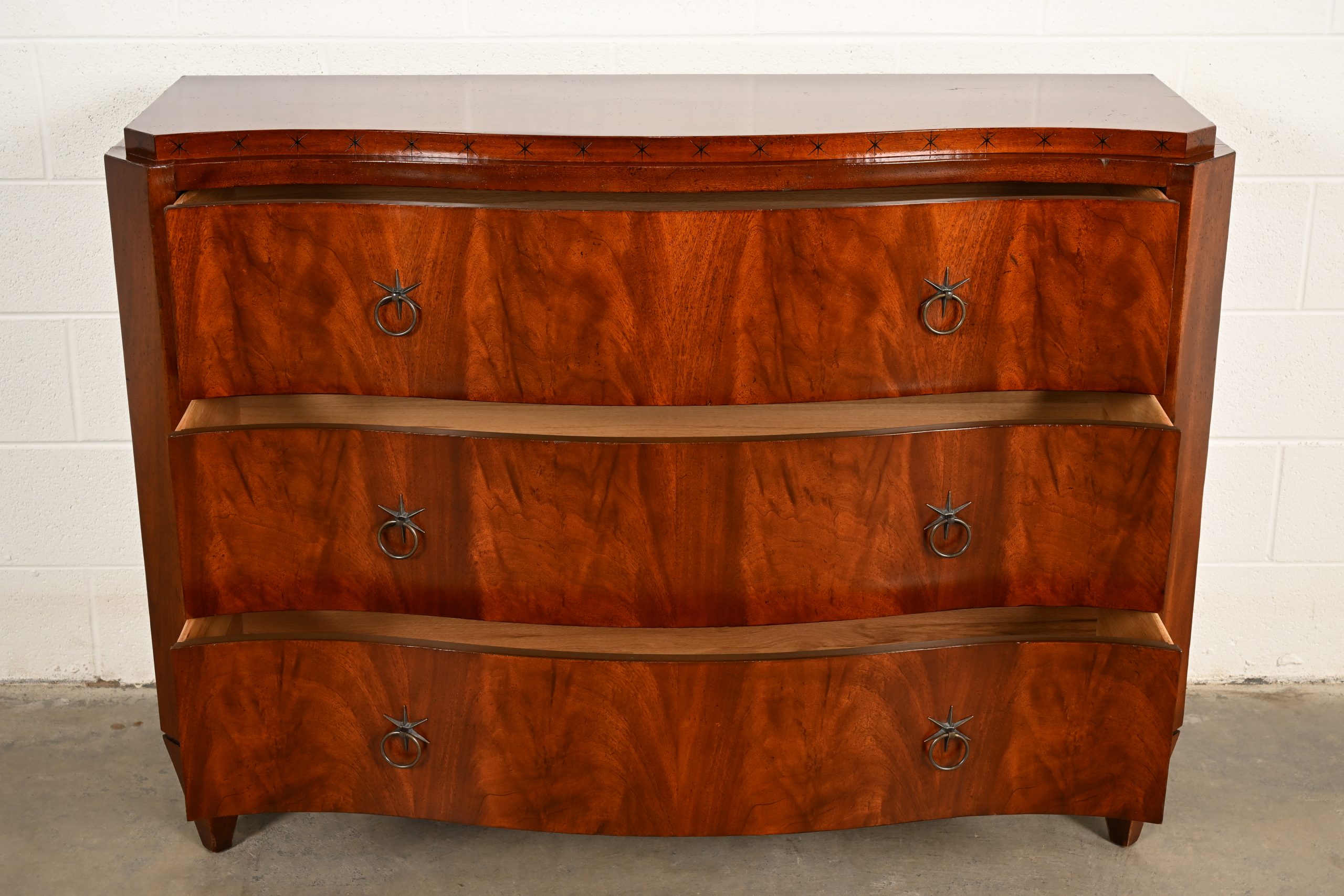 Baker Furniture French Regency Flame Mahogany Serpentine Front Chest of Drawers - Image 5