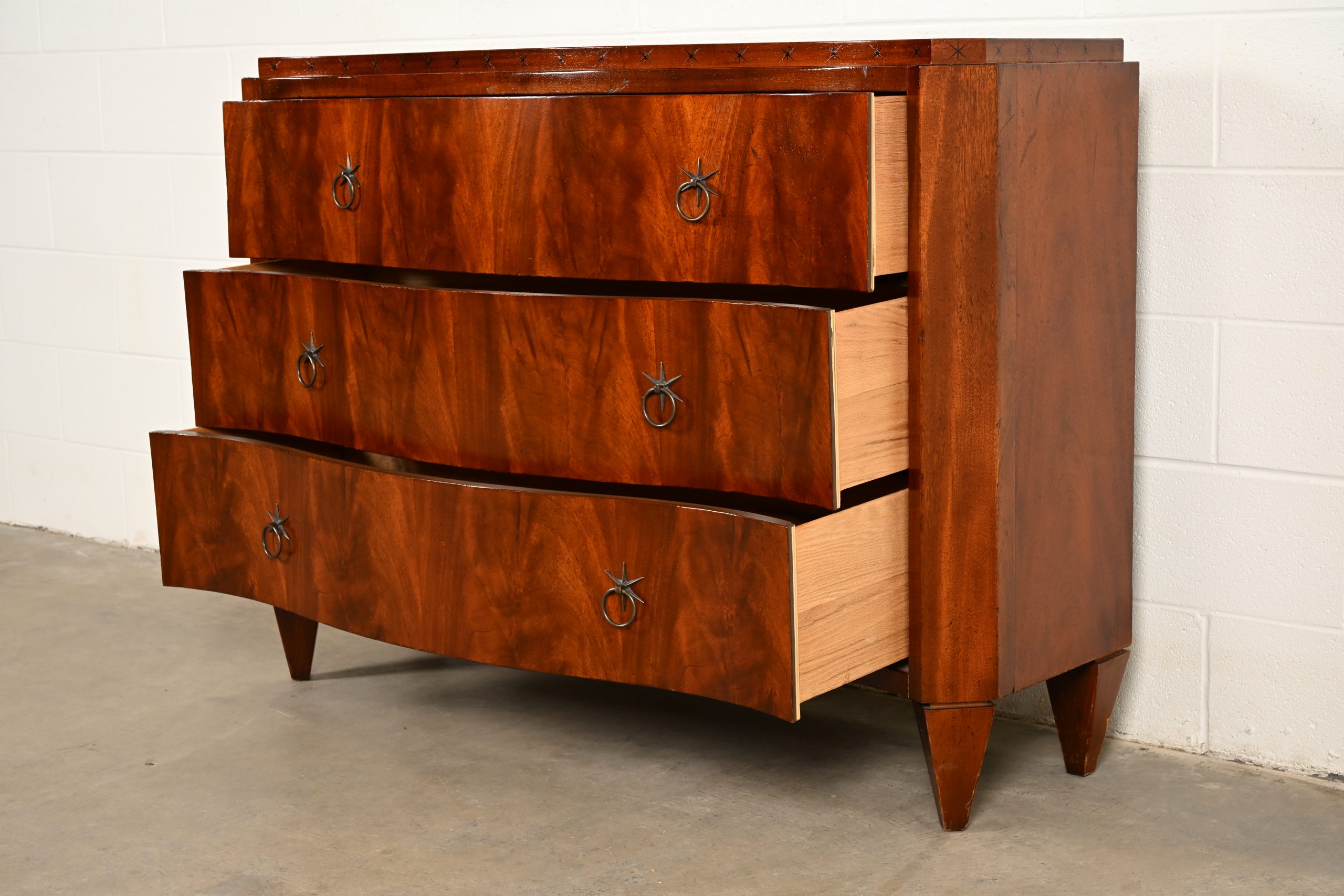 Baker Furniture French Regency Flame Mahogany Serpentine Front Chest of Drawers - Image 6