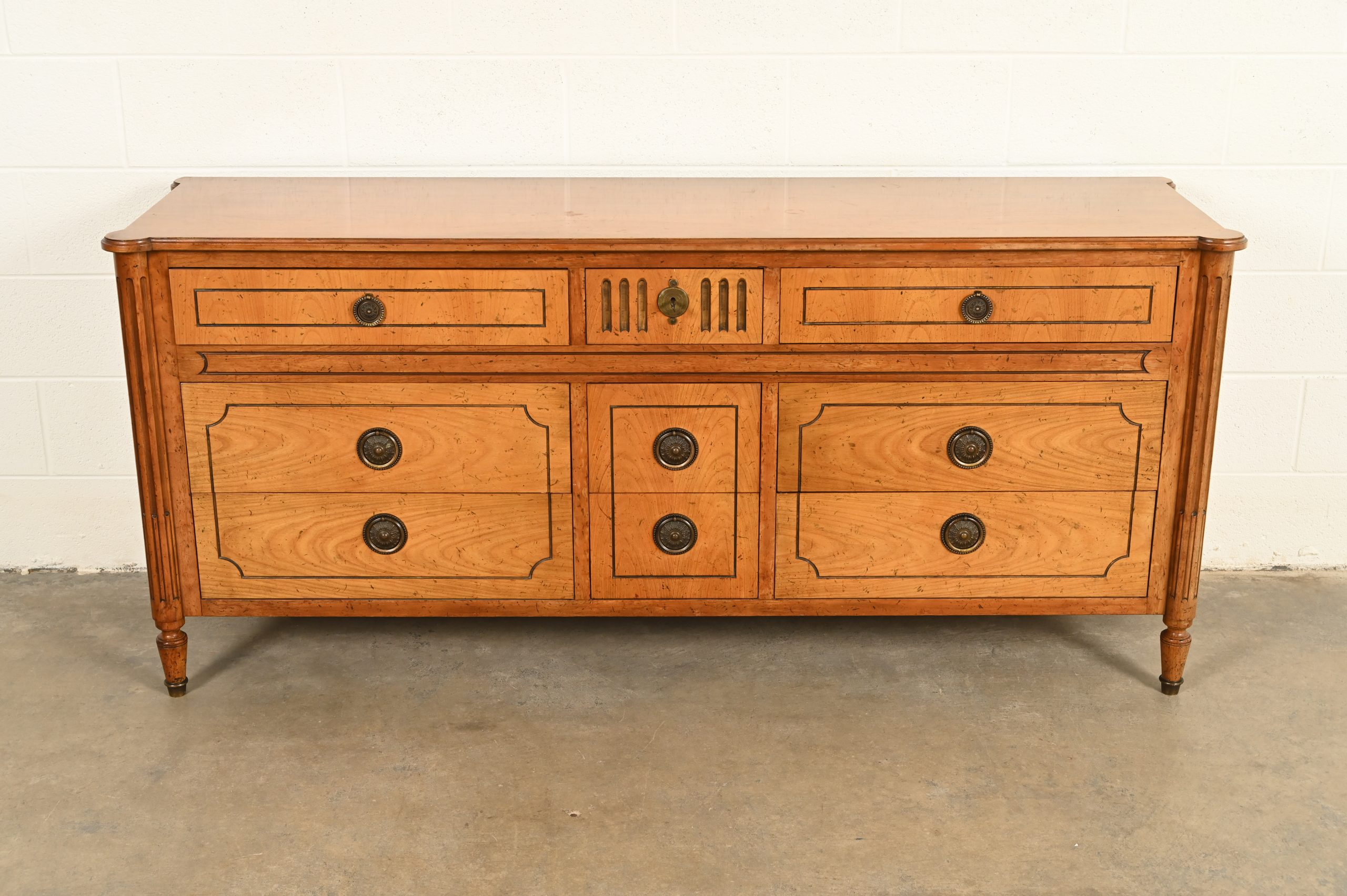 Baker Furniture French Regency Louis XVI Carved Walnut Triple Dresser or Credenza, Circa 1960s - Image 2