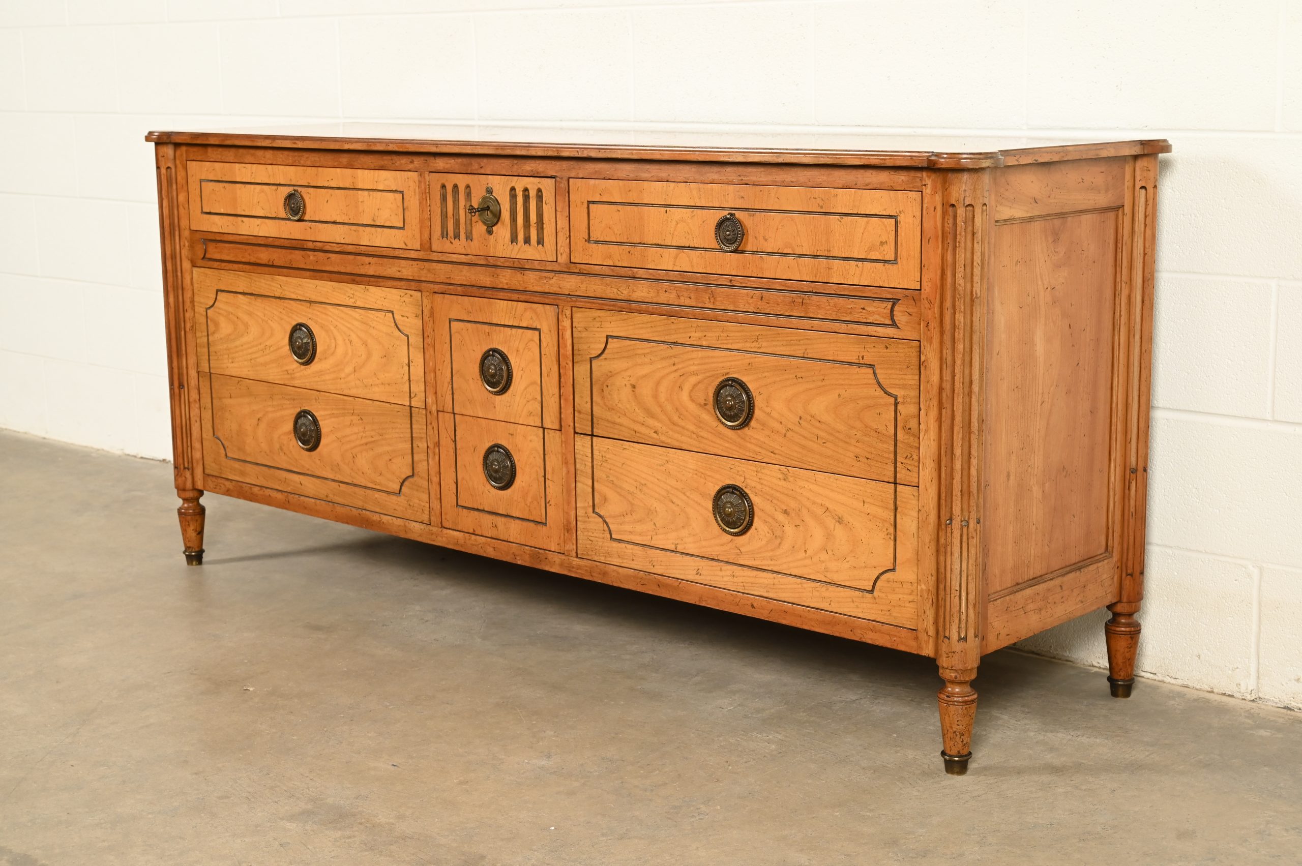 Baker Furniture French Regency Louis XVI Carved Walnut Triple Dresser or Credenza, Circa 1960s - Image 3