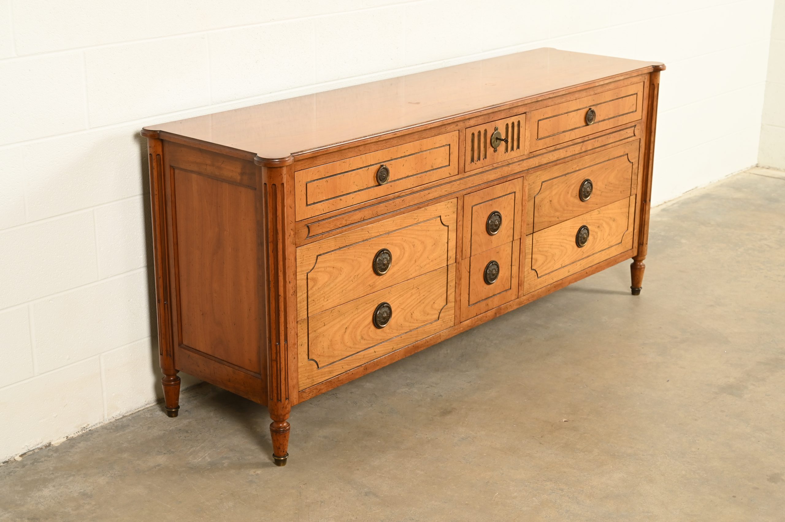 Baker Furniture French Regency Louis XVI Carved Walnut Triple Dresser or Credenza, Circa 1960s - Image 4
