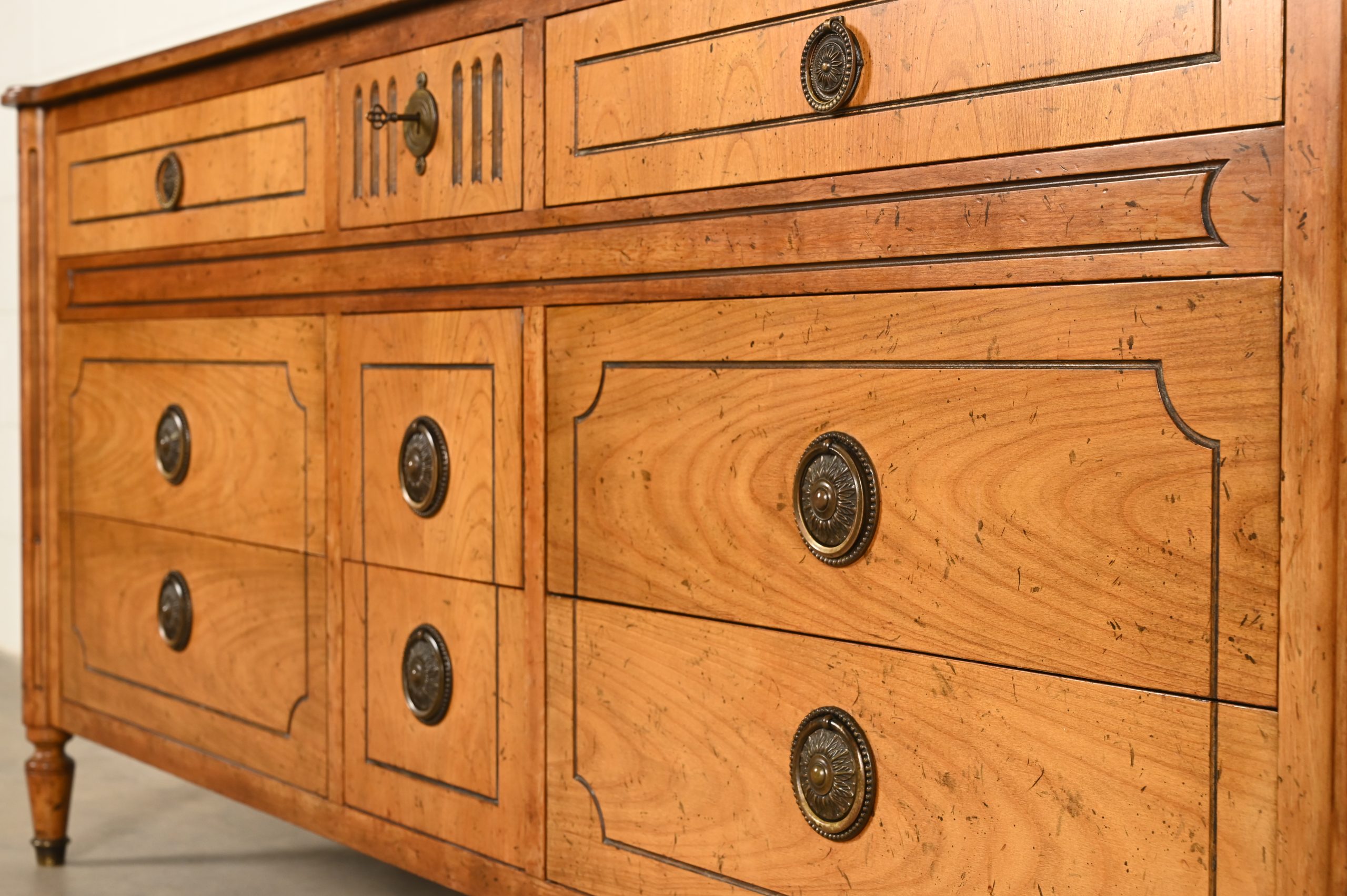 Baker Furniture French Regency Louis XVI Carved Walnut Triple Dresser or Credenza, Circa 1960s - Image 9