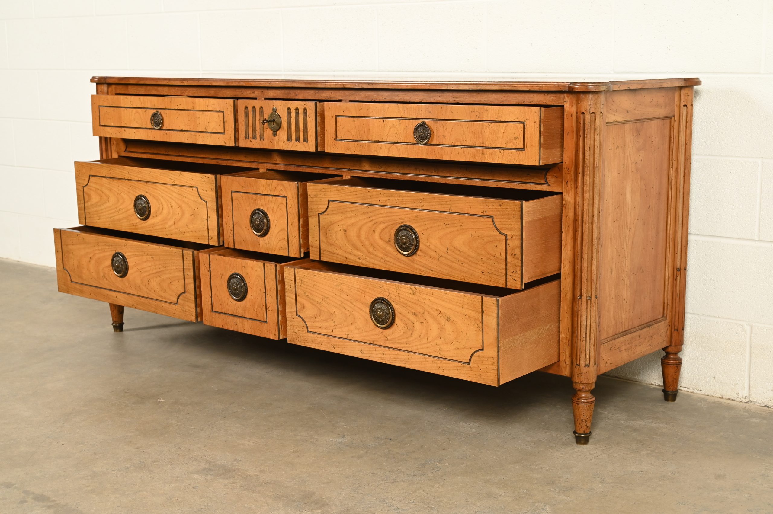 Baker Furniture French Regency Louis XVI Carved Walnut Triple Dresser or Credenza, Circa 1960s - Image 6