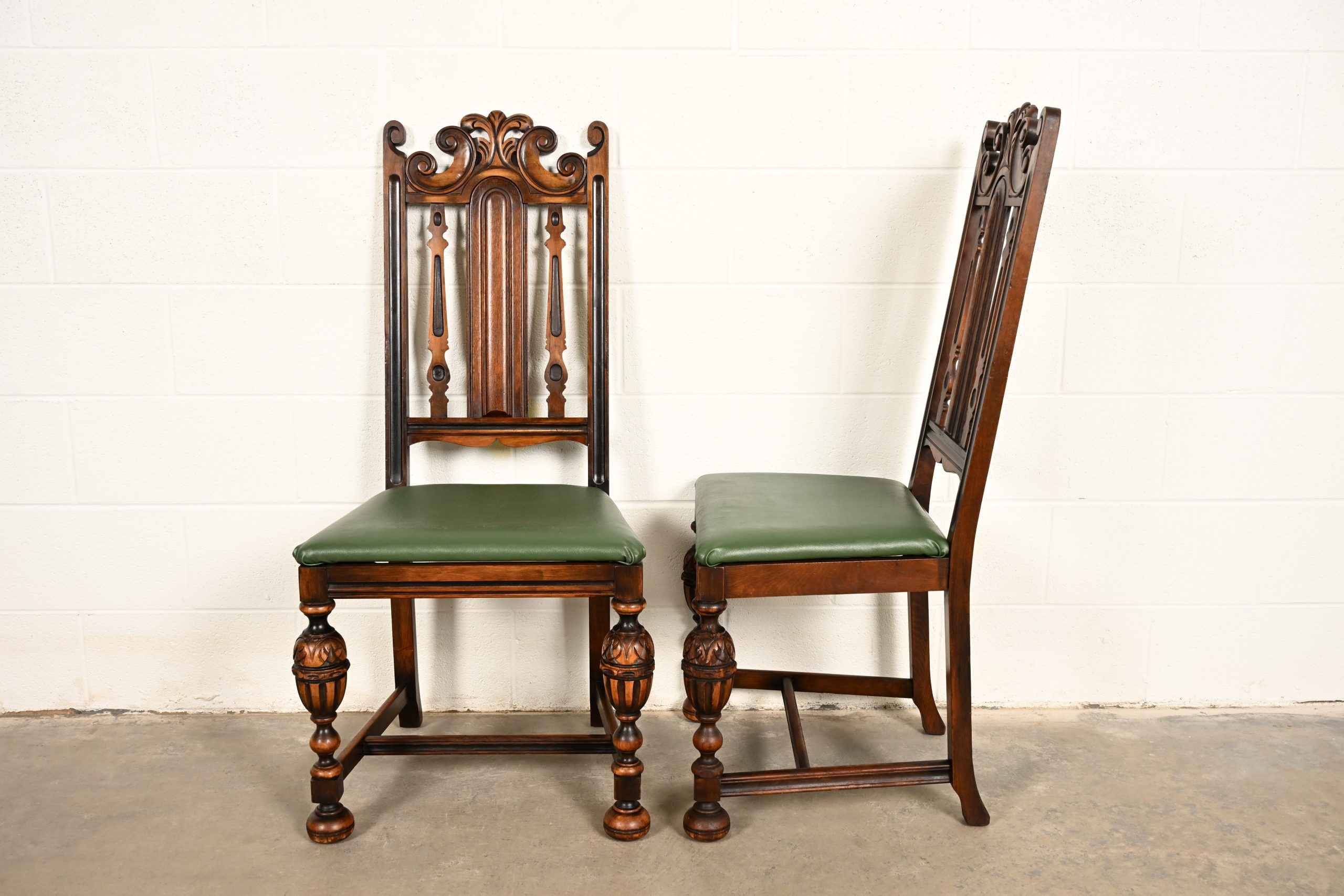 Berkey & Gay Antique English Jacobean Carved Walnut Dining Chairs, Set of Six - Image 13