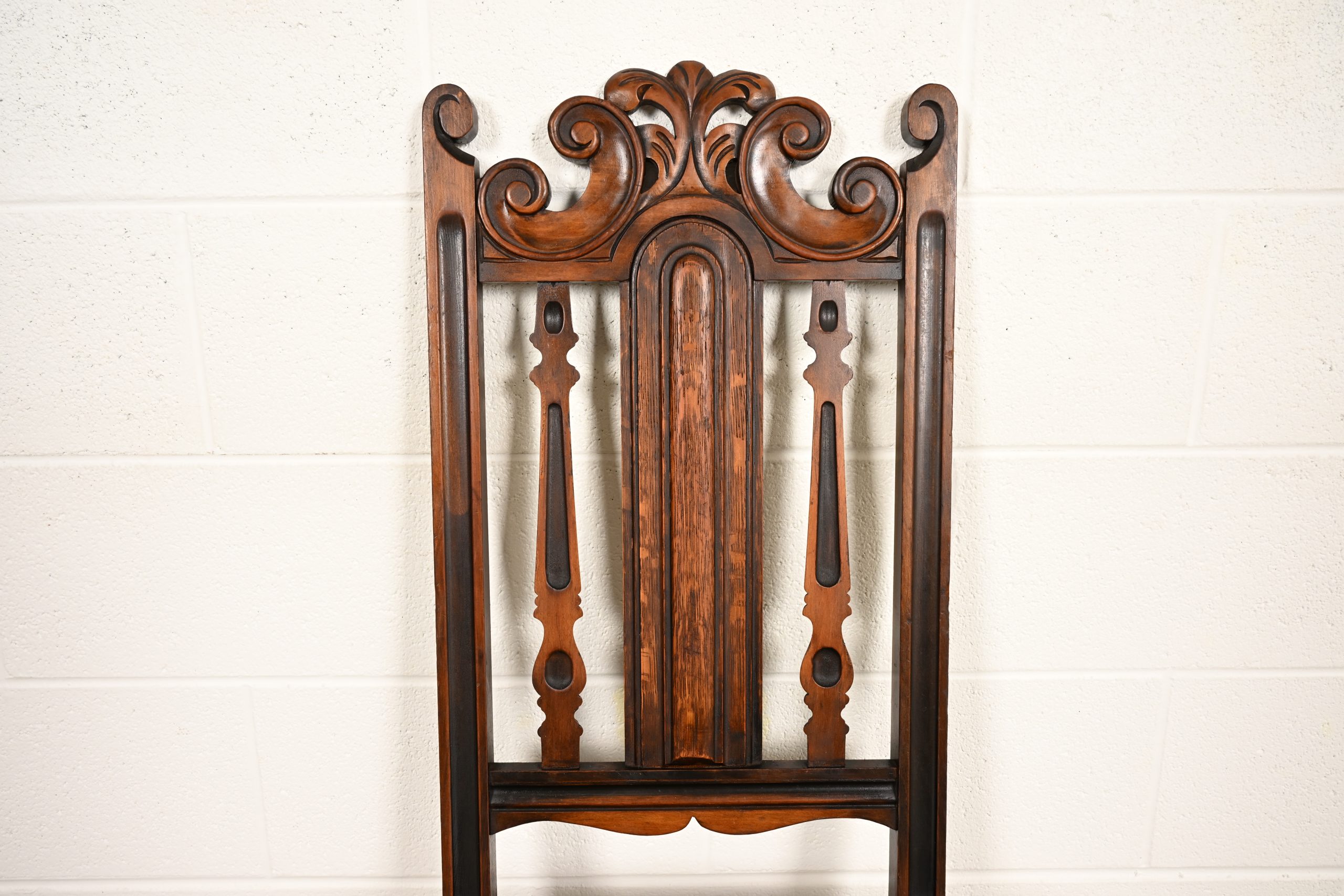 Berkey & Gay Antique English Jacobean Carved Walnut Side Chairs or Dining Chairs, Pair - Image 6