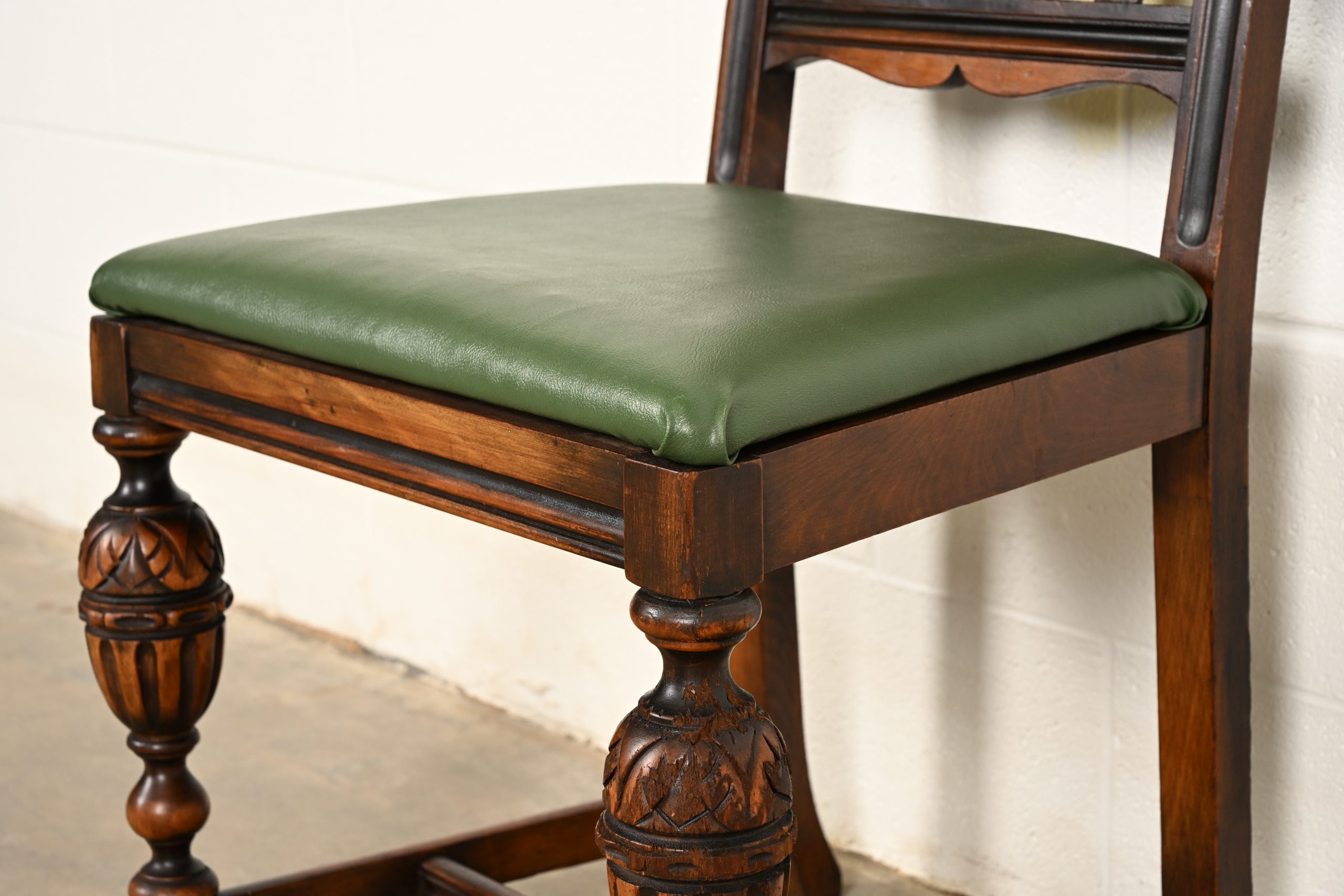 Berkey & Gay Antique English Jacobean Carved Walnut Dining Chairs, Set of Five - Image 8