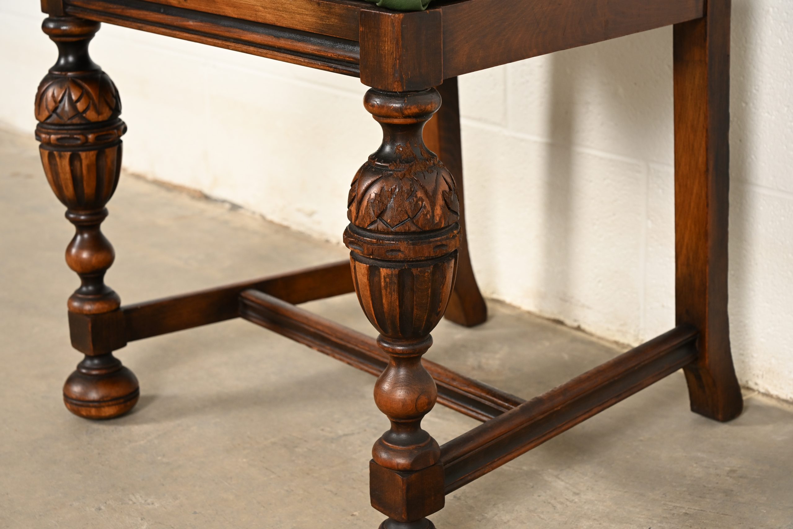 Berkey & Gay Antique English Jacobean Carved Walnut Side Chairs or Dining Chairs, Pair - Image 9