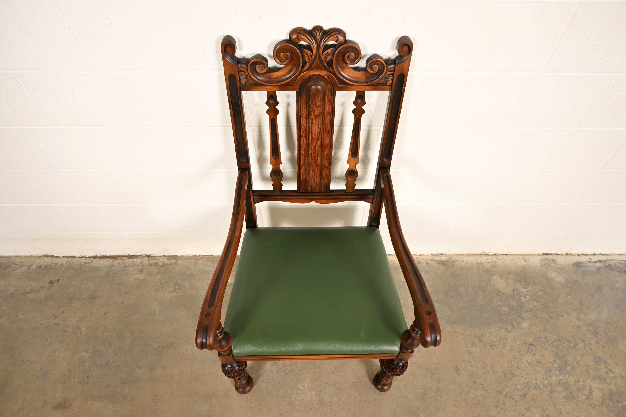 Berkey & Gay Antique English Jacobean Carved Walnut Armchair, Circa 1920s - Image 5