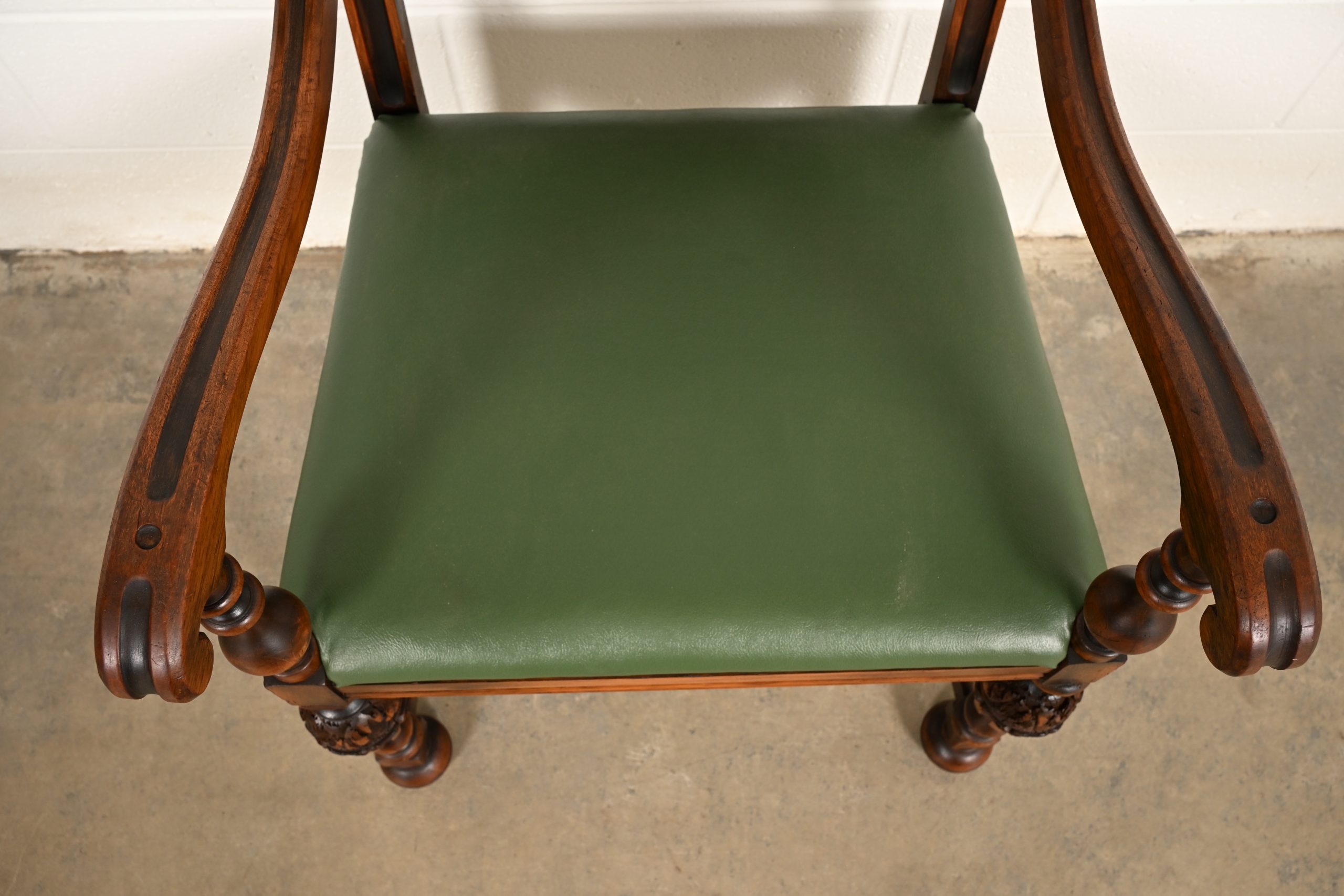 Berkey & Gay Antique English Jacobean Carved Walnut Armchair, Circa 1920s - Image 7