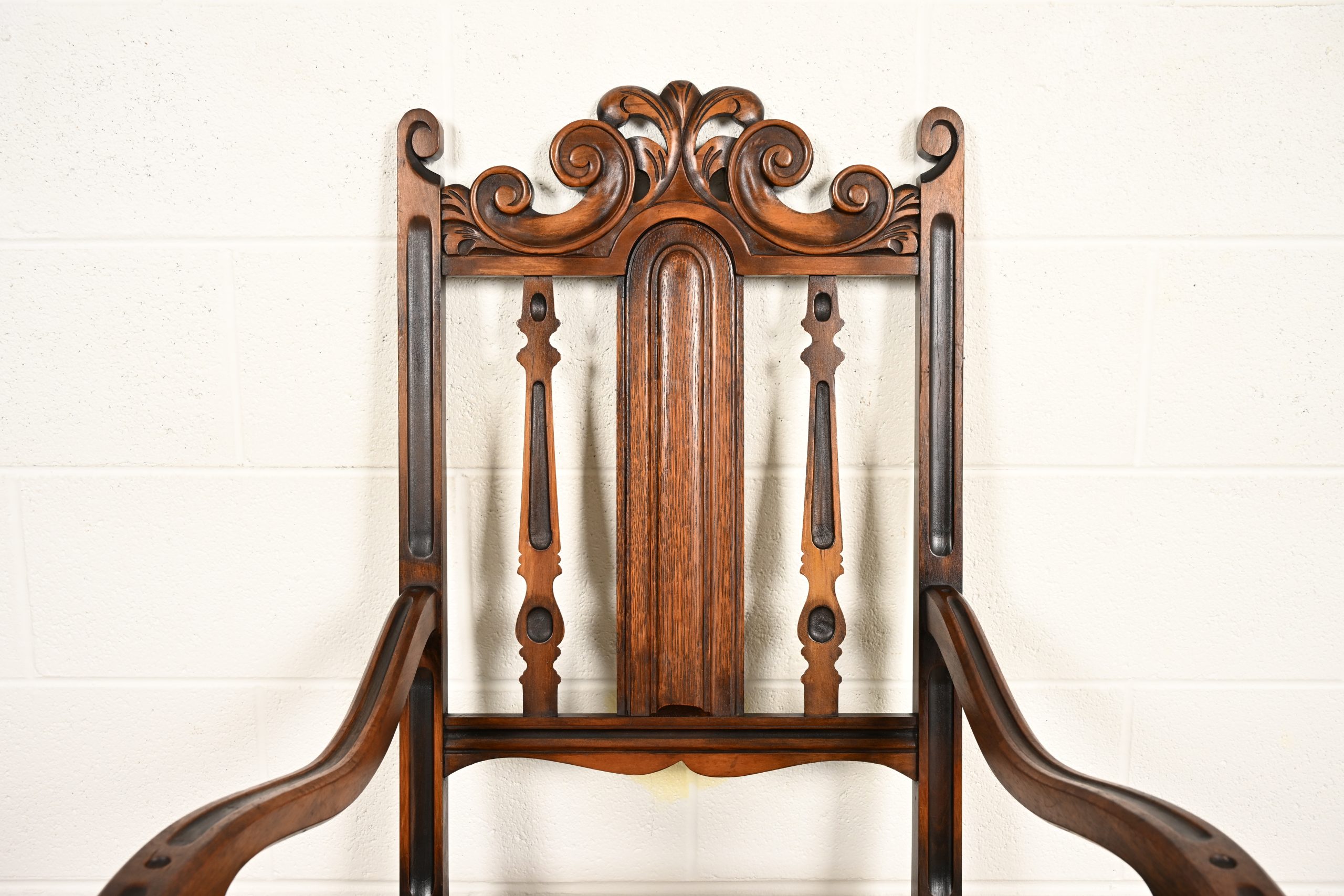 Berkey & Gay Antique English Jacobean Carved Walnut Armchair, Circa 1920s - Image 6