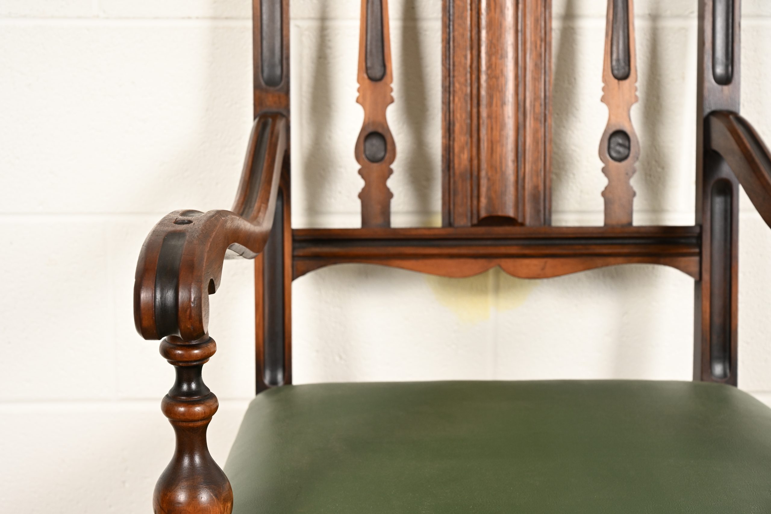 Berkey & Gay Antique English Jacobean Carved Walnut Armchair, Circa 1920s - Image 8
