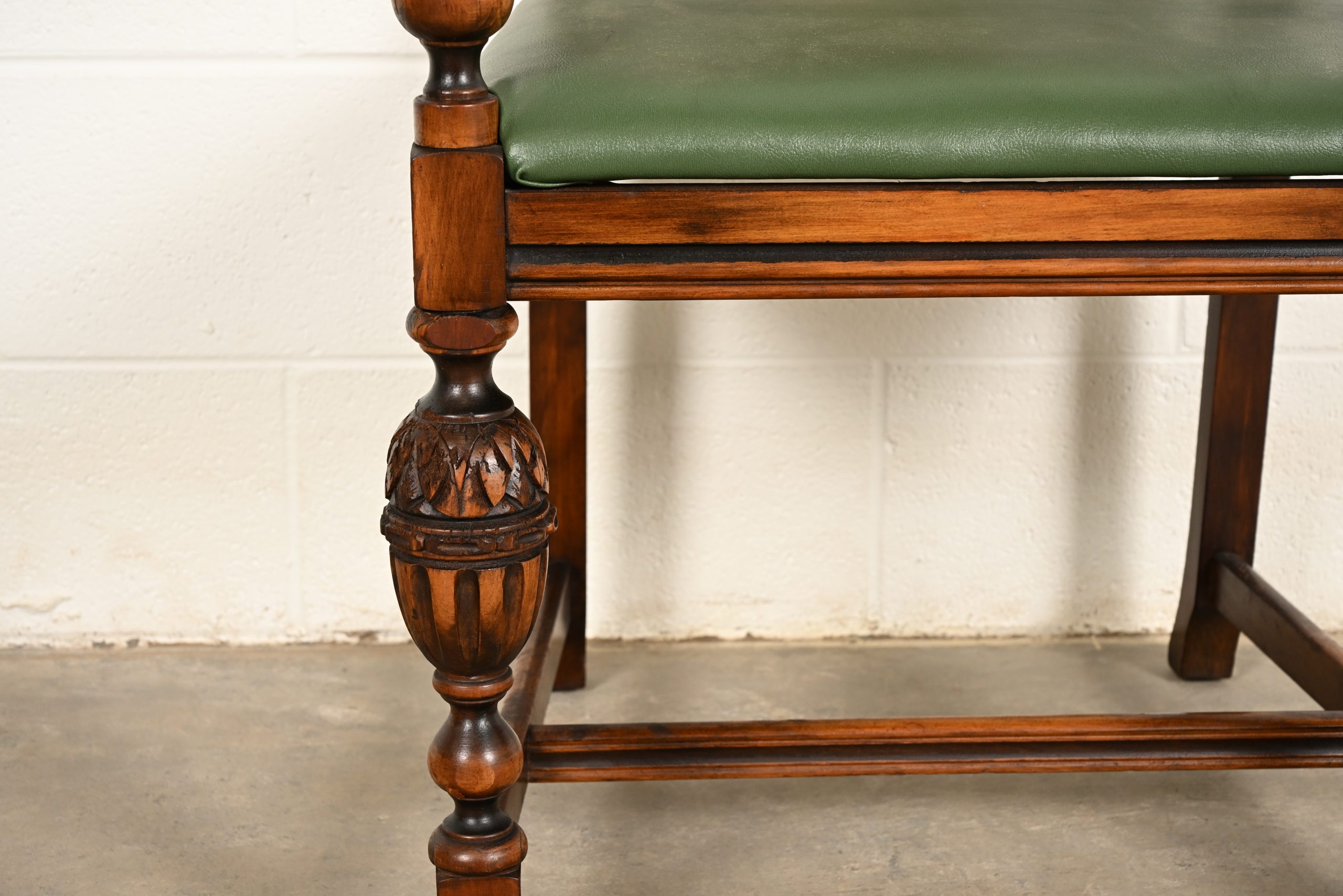 Berkey & Gay Antique English Jacobean Carved Walnut Armchair, Circa 1920s - Image 11