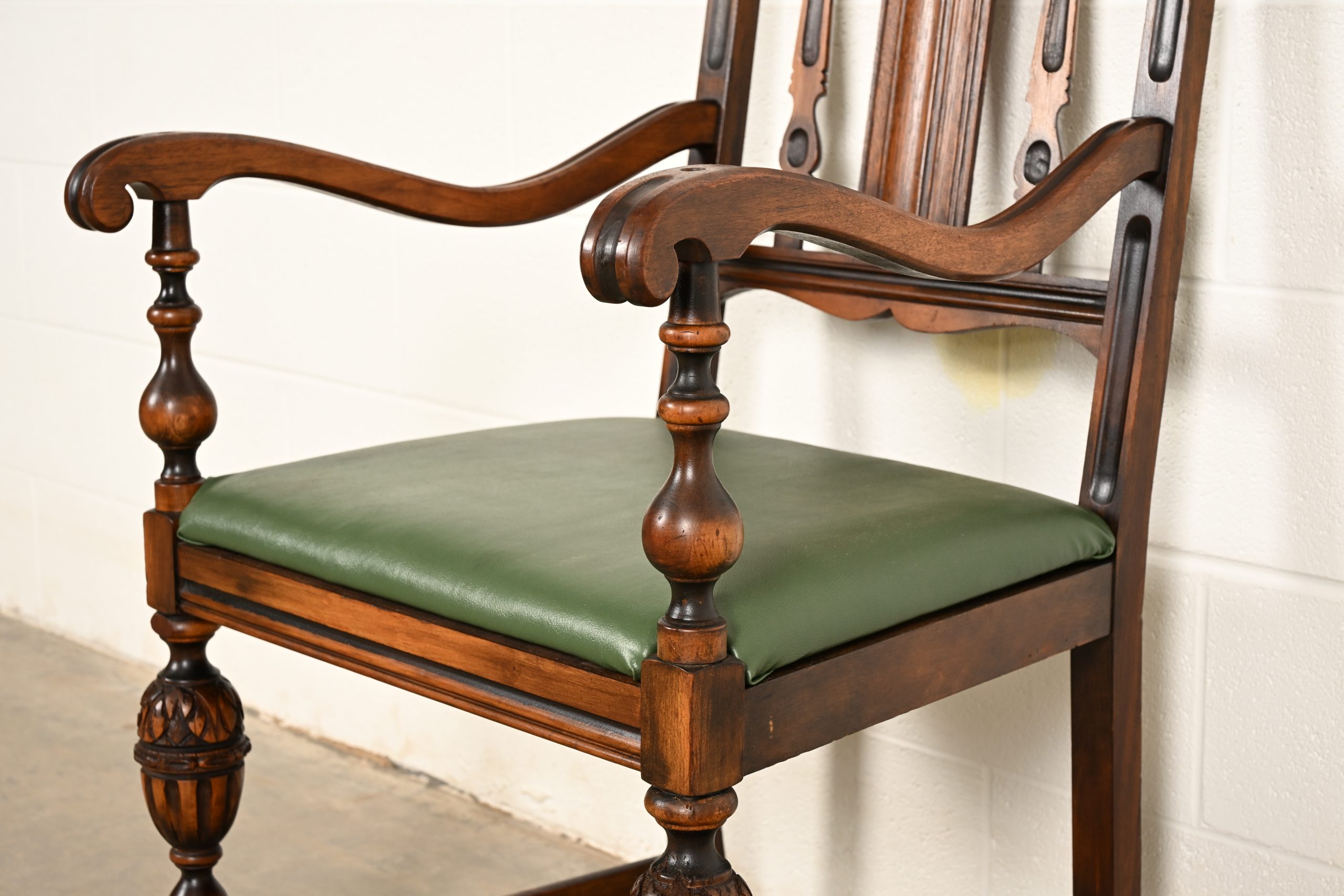 Berkey & Gay Antique English Jacobean Carved Walnut Dining Chairs, Set of Six - Image 10