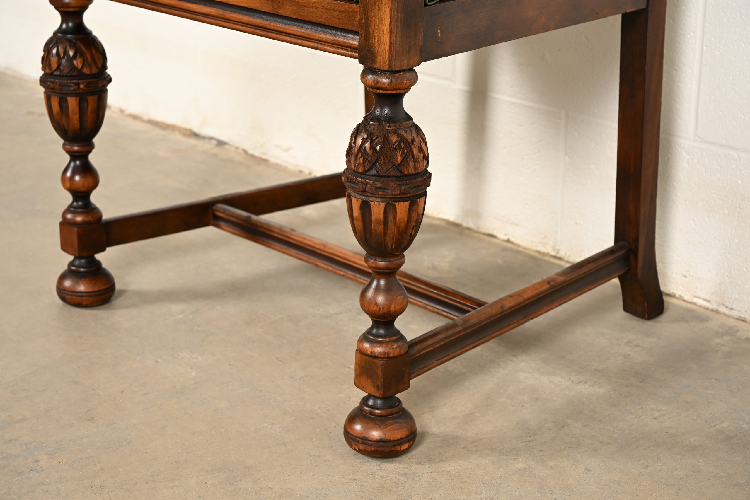 Berkey & Gay Antique English Jacobean Carved Walnut Armchair, Circa 1920s - Image 10