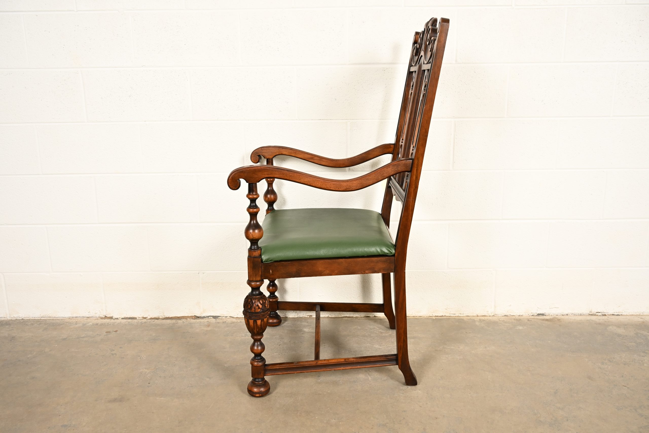 Berkey & Gay Antique English Jacobean Carved Walnut Armchair, Circa 1920s - Image 12