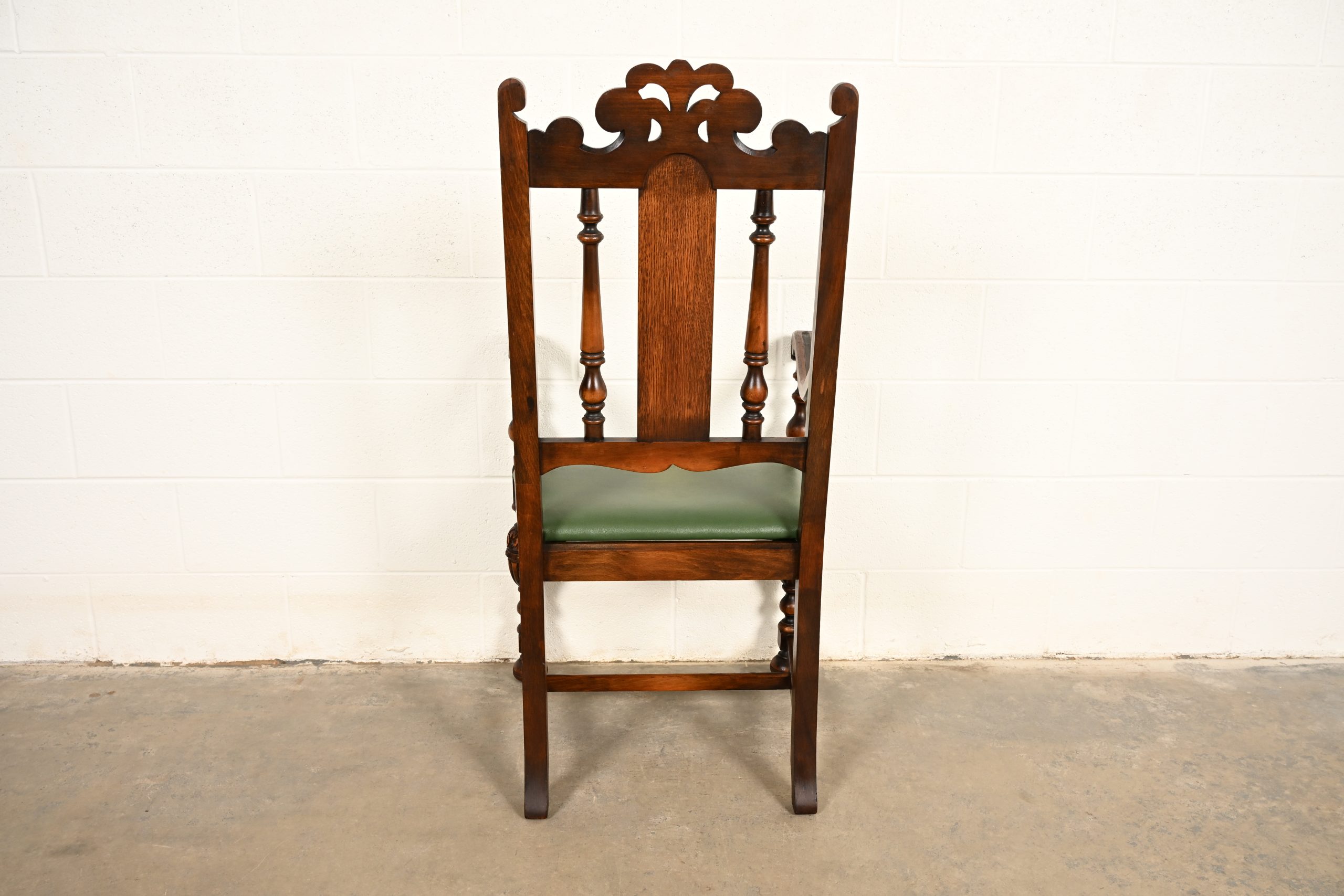 Berkey & Gay Antique English Jacobean Carved Walnut Armchair, Circa 1920s - Image 13