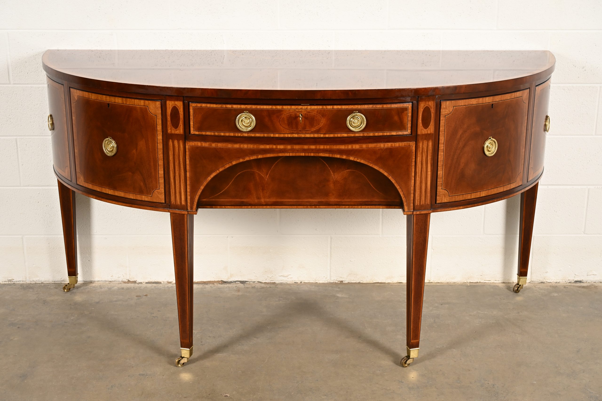 Baker Furniture Federal Inlaid Mahogany Demilune Sideboard Credenza - Image 2