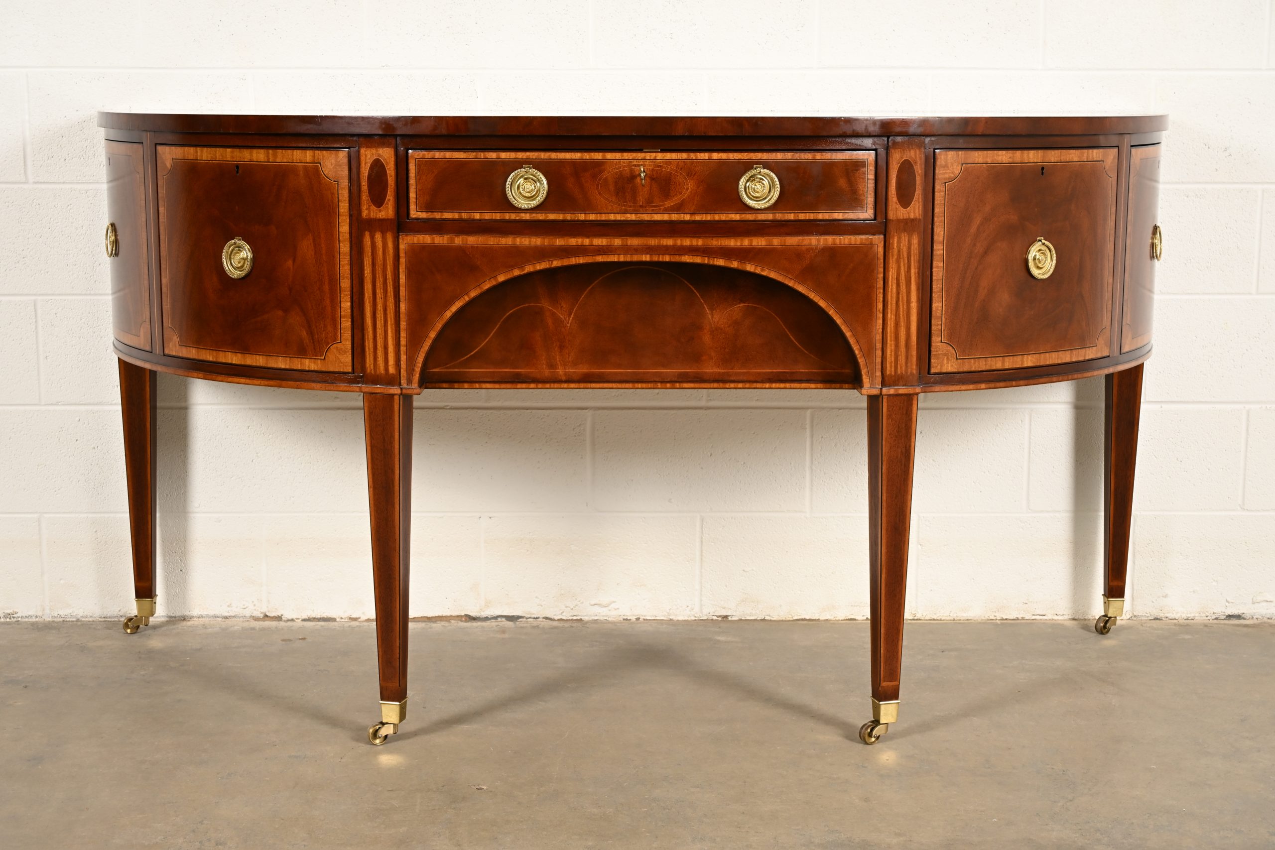 Baker Furniture Federal Inlaid Mahogany Demilune Sideboard Credenza