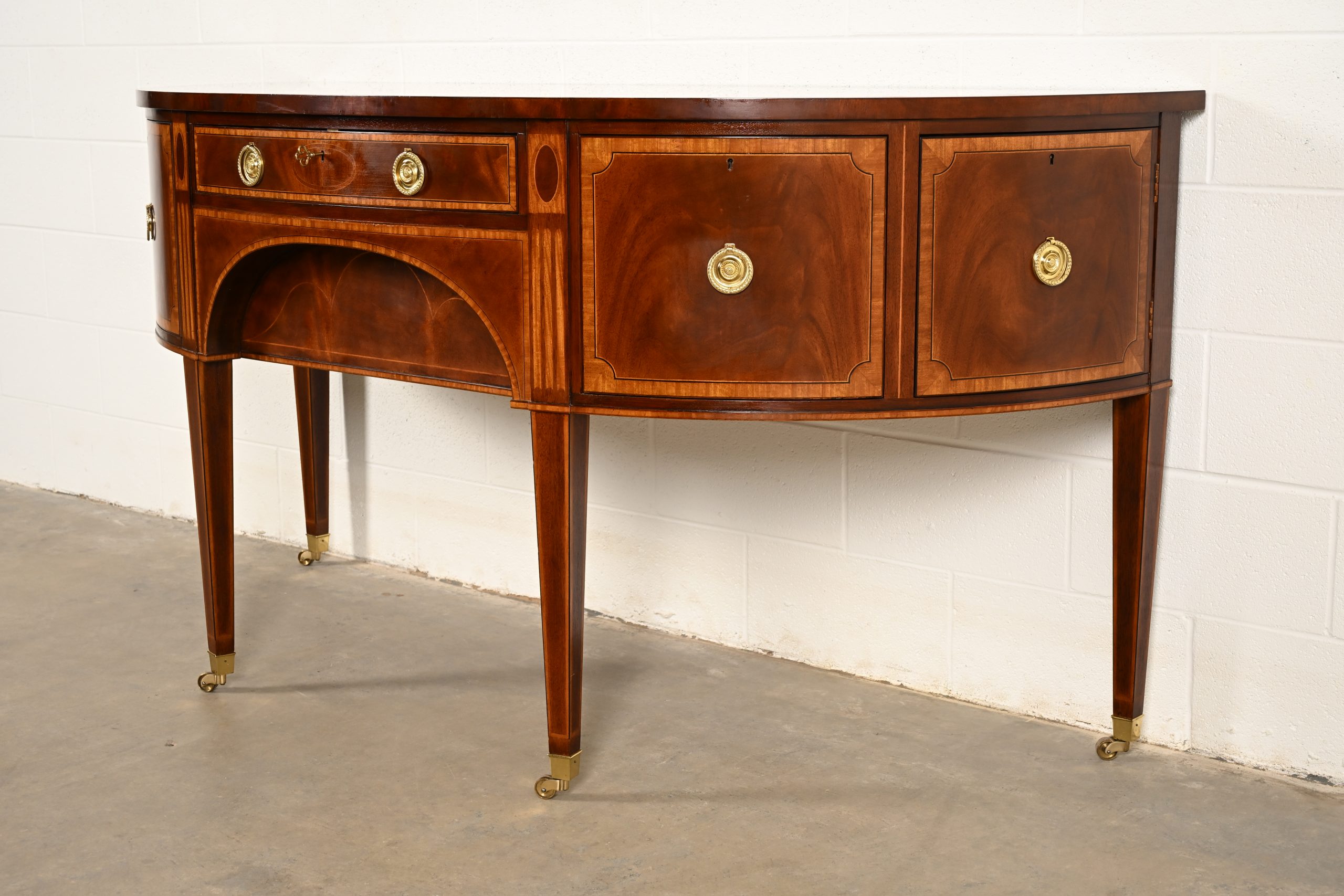 Baker Furniture Federal Inlaid Mahogany Demilune Sideboard Credenza - Image 3