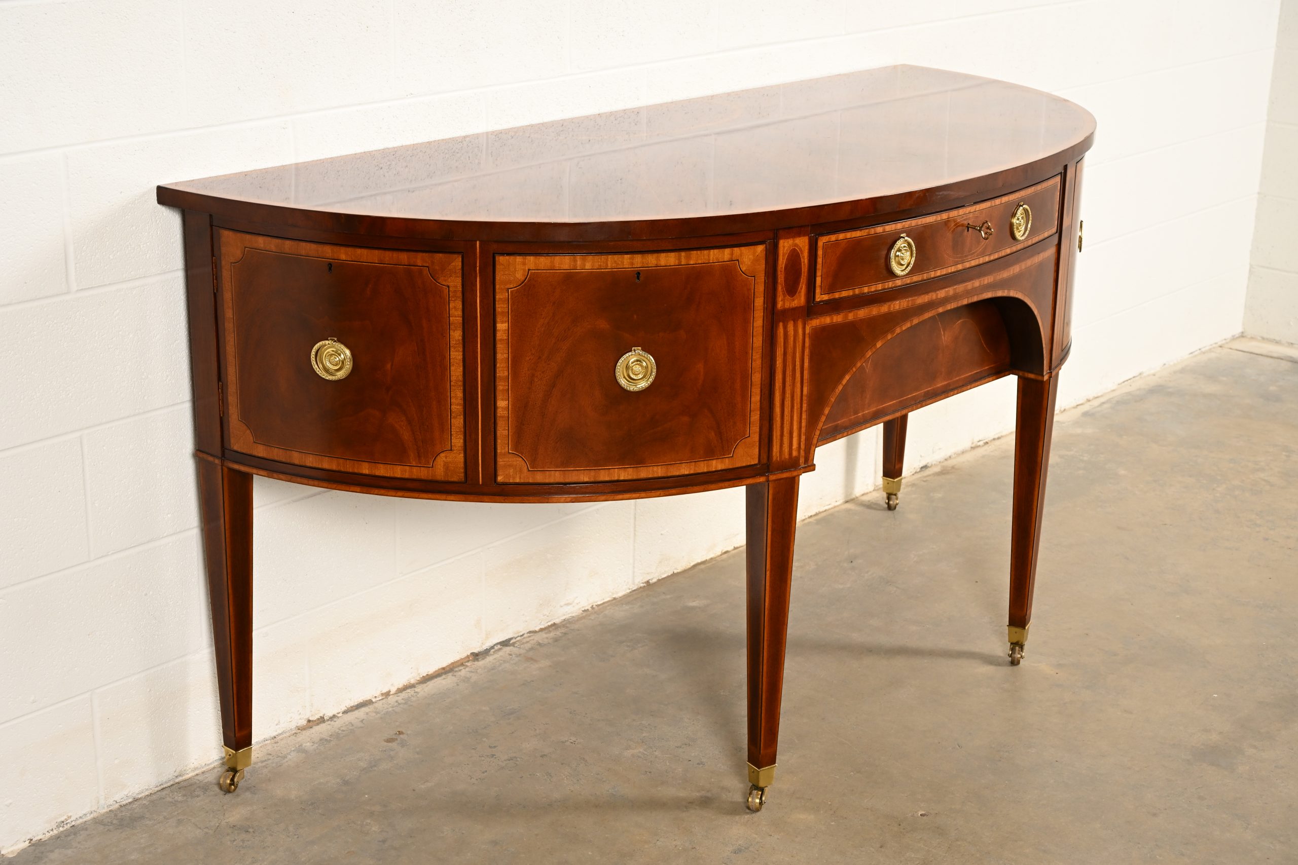 Baker Furniture Federal Inlaid Mahogany Demilune Sideboard Credenza - Image 4