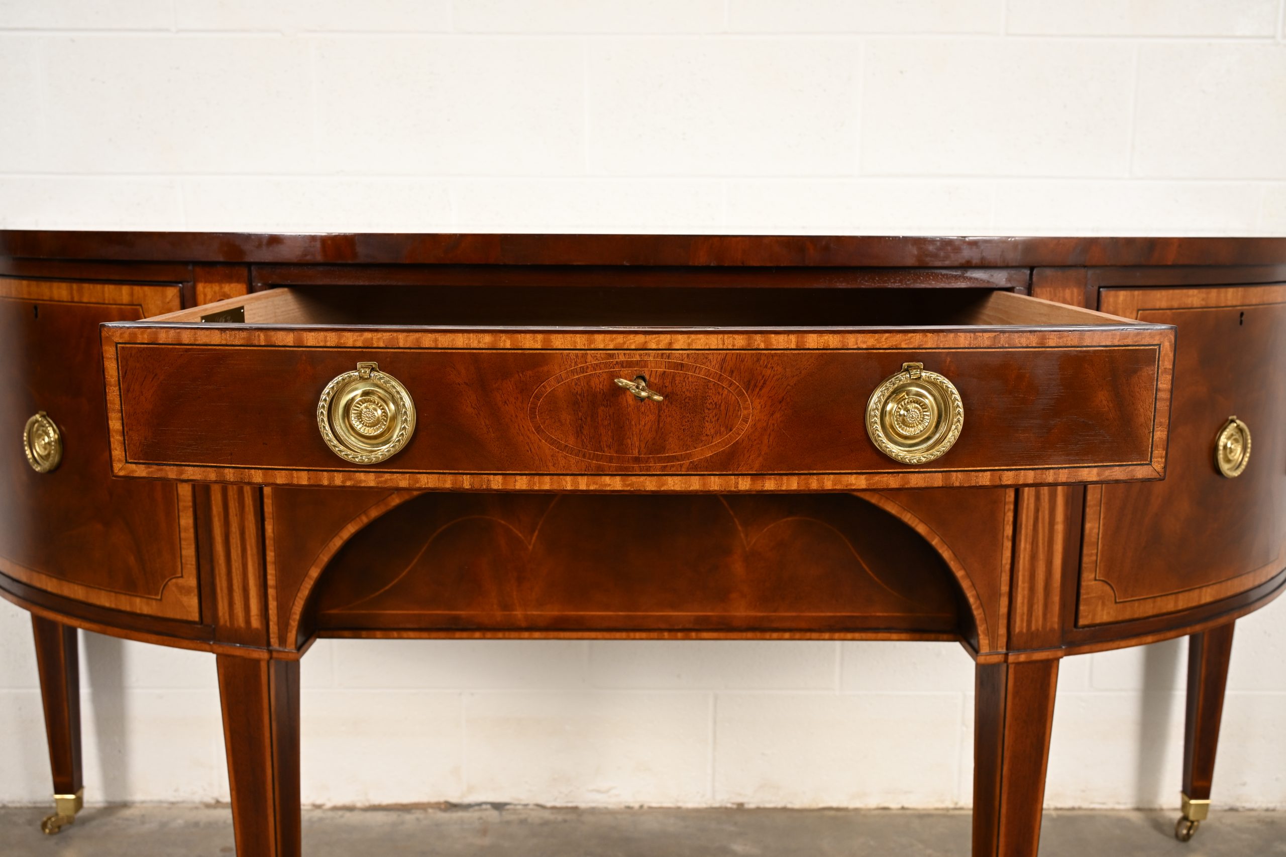 Baker Furniture Federal Inlaid Mahogany Demilune Sideboard Credenza - Image 8