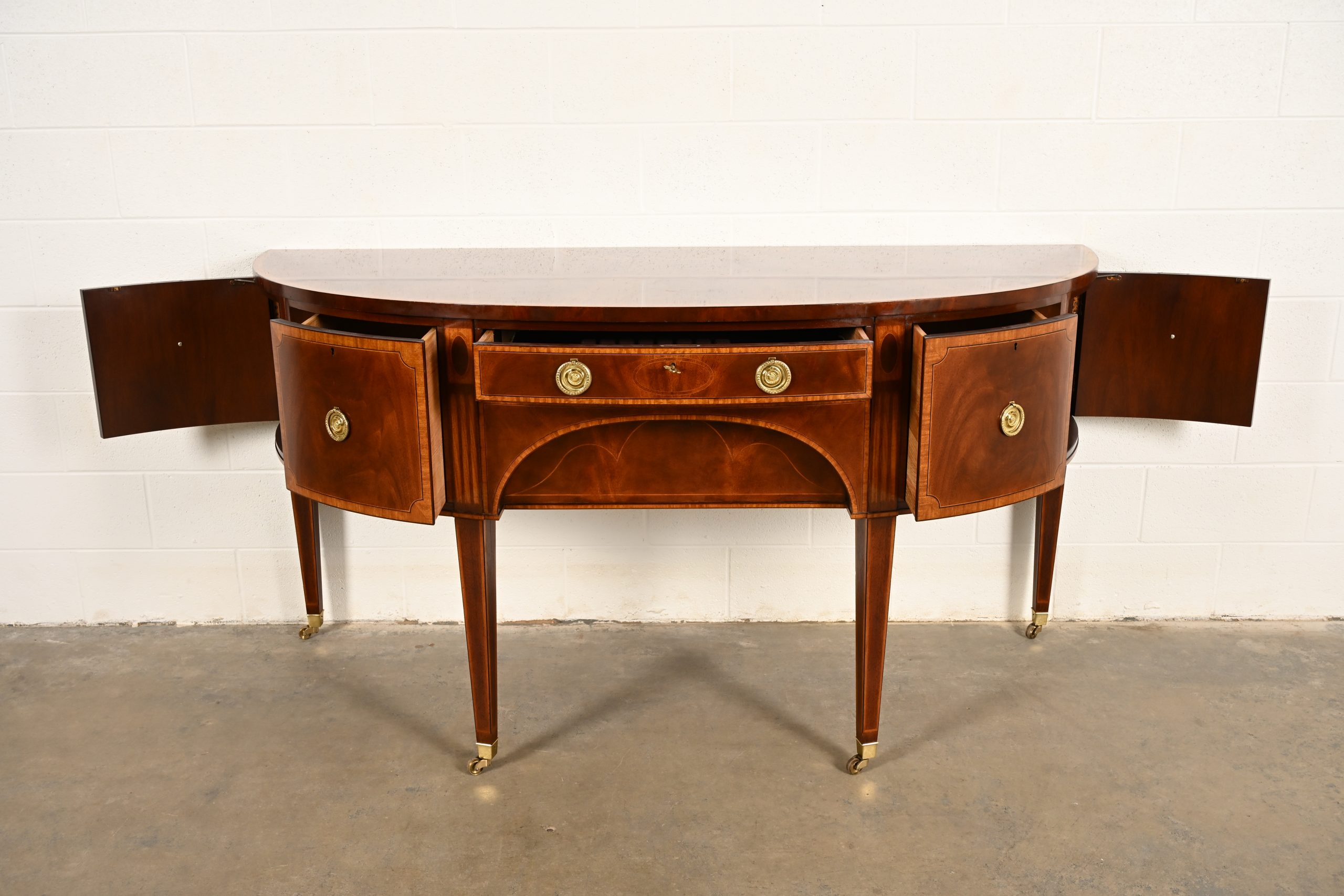Baker Furniture Federal Inlaid Mahogany Demilune Sideboard Credenza - Image 5