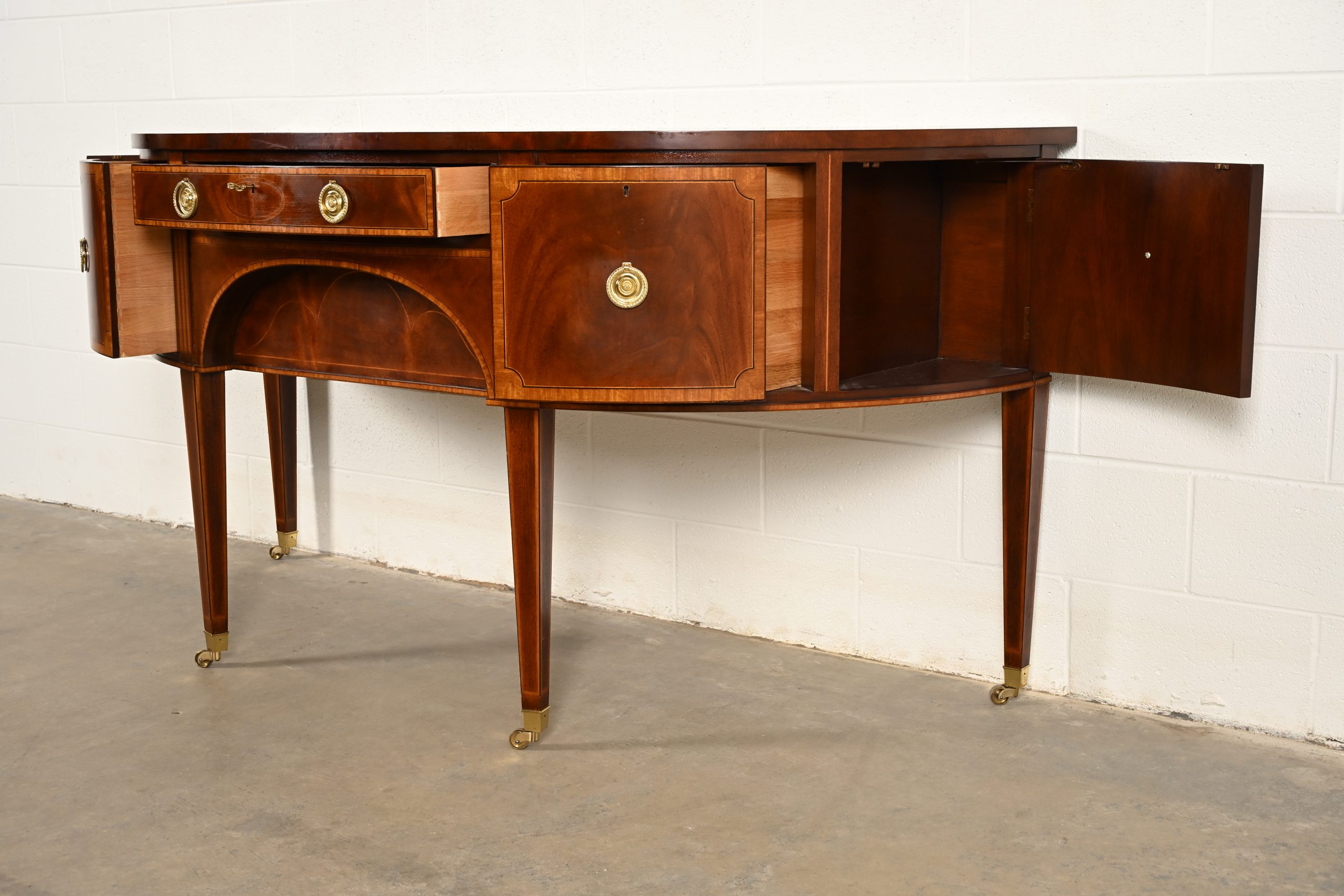 Baker Furniture Federal Inlaid Mahogany Demilune Sideboard Credenza - Image 6