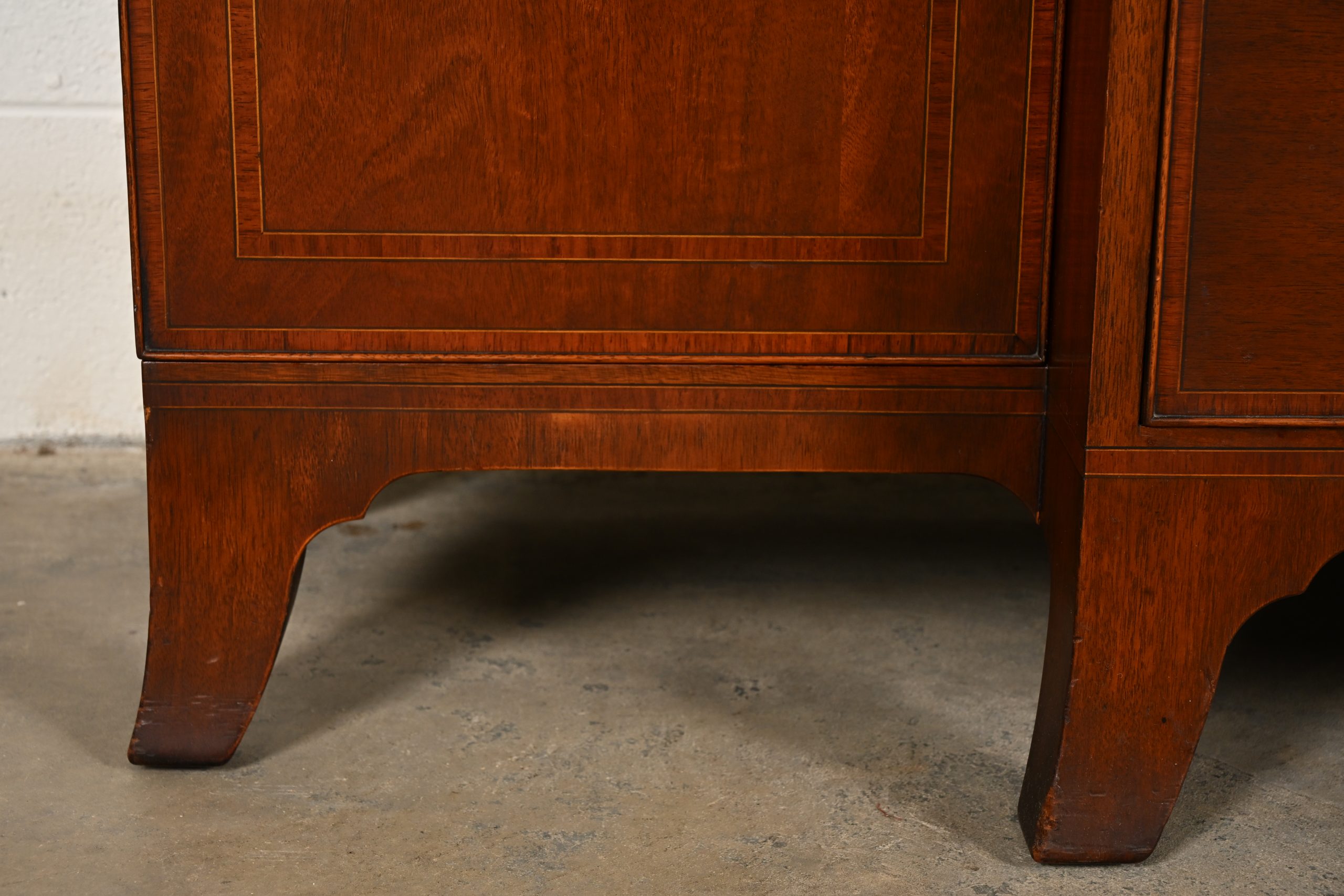 Baker Furniture Style Federal Carved Mahogany Breakfront Bookcase Cabinet With Secretary Desk, Circa 1940s - Image 12