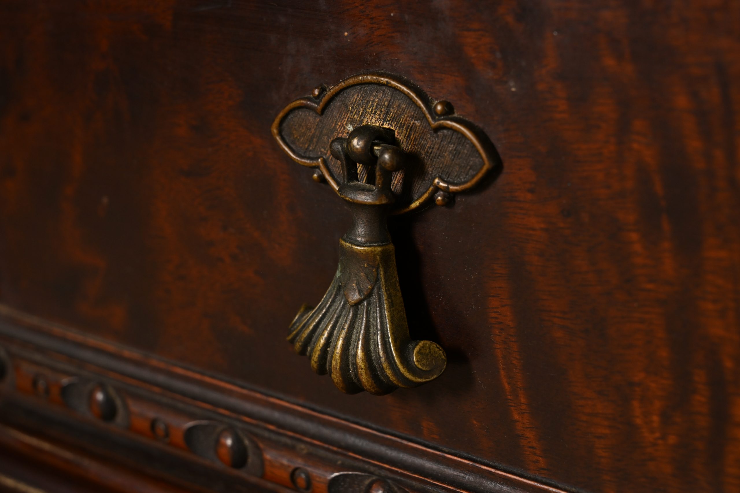 Berkey & Gay Style Antique Chippendale Carved Walnut and Burl Wood Bookcase or Bar Cabinet, Circa 1920s - Image 8