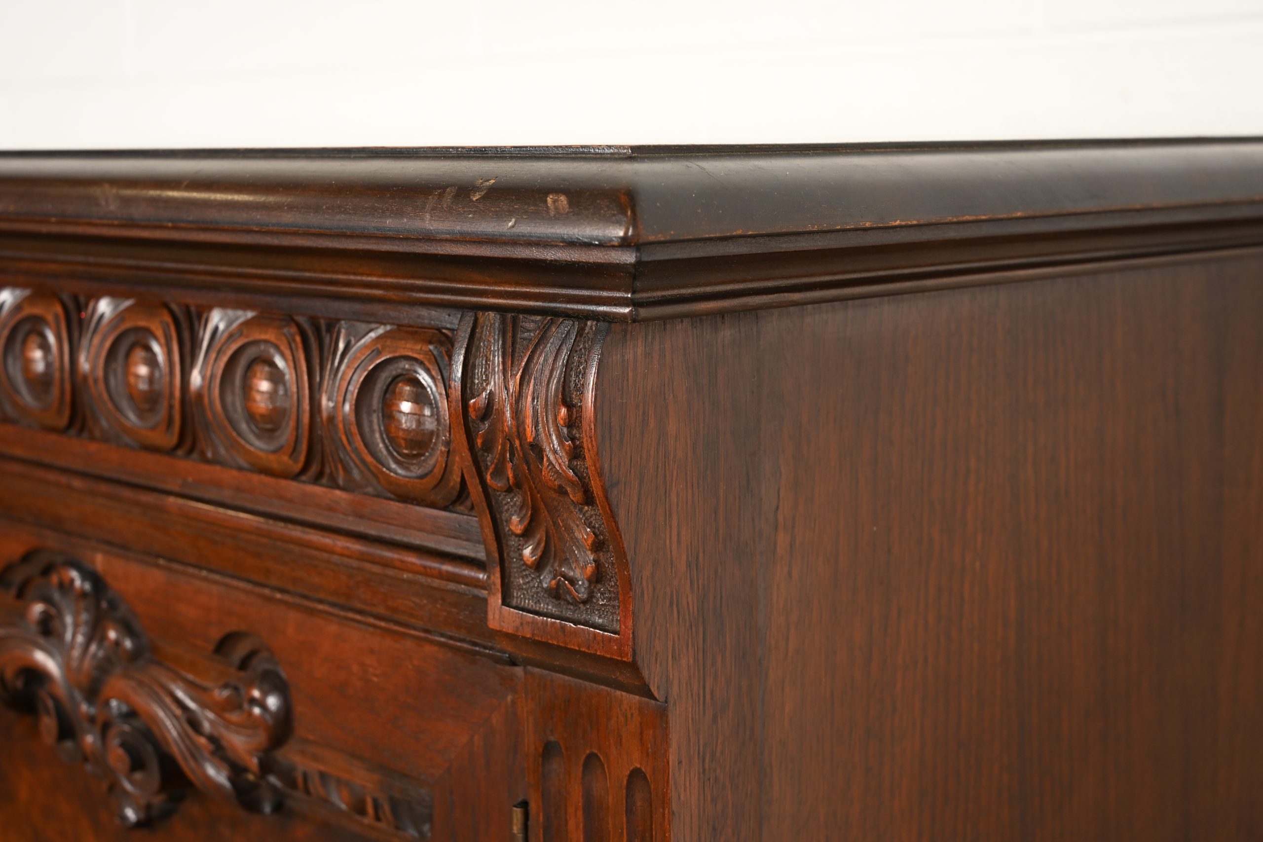 Berkey & Gay Style Antique Chippendale Carved Walnut and Burl Wood Bookcase or Bar Cabinet, Circa 1920s - Image 11
