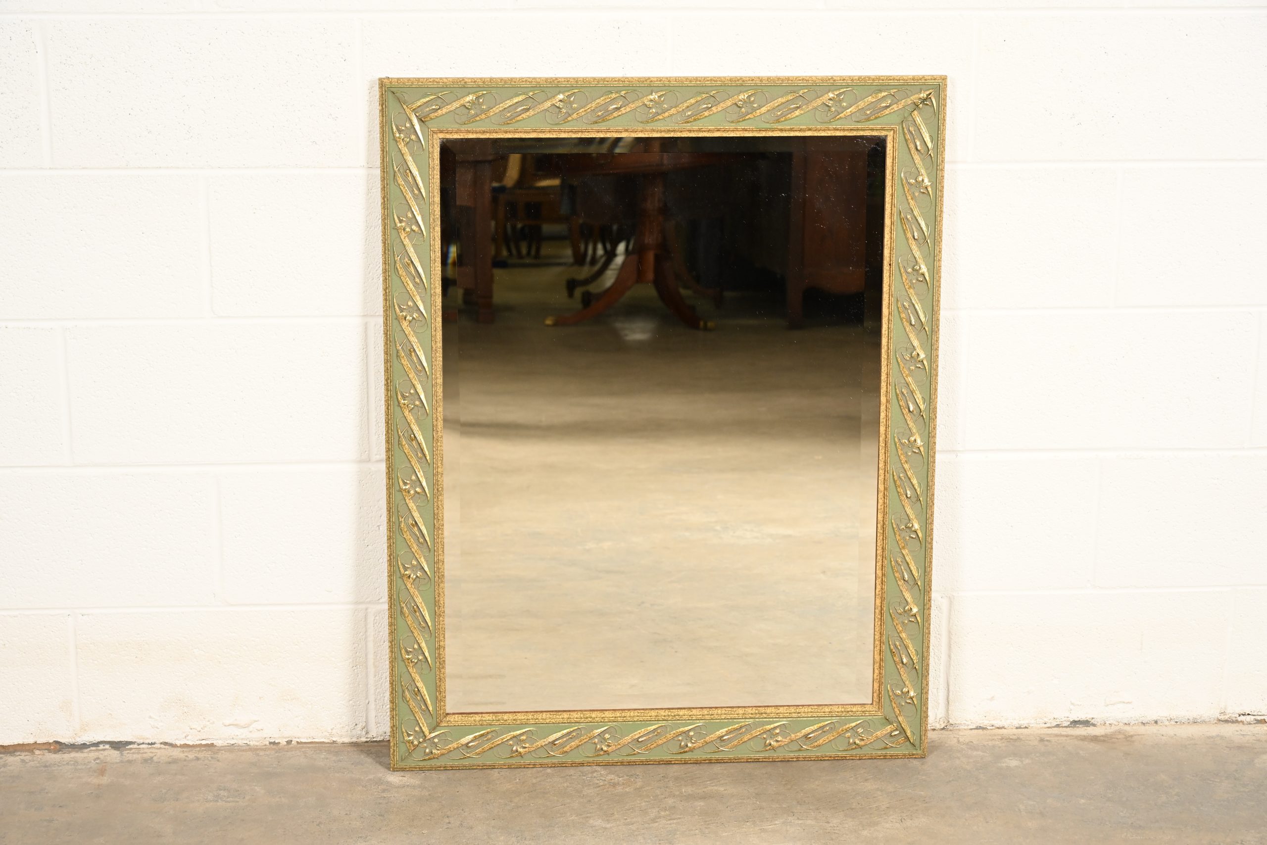 John Widdicomb Style Italian Regency Louis XVI Carved Painted and Gold Gilt Wall Mirror - Image 2