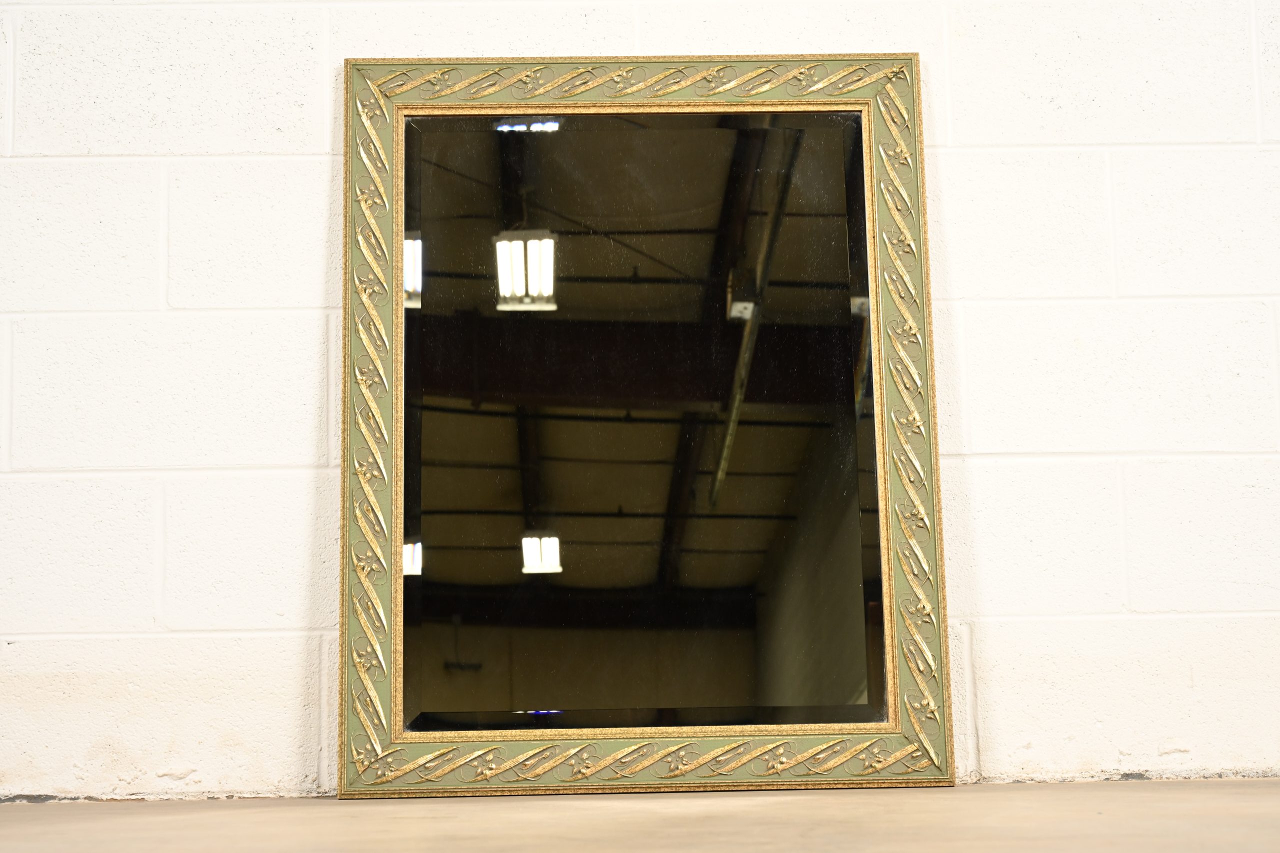 John Widdicomb Style Italian Regency Louis XVI Carved Painted and Gold Gilt Wall Mirror