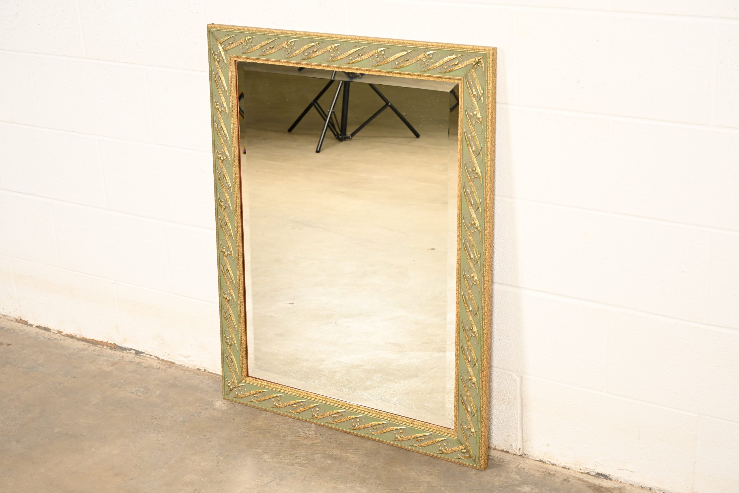 John Widdicomb Style Italian Regency Louis XVI Carved Painted and Gold Gilt Wall Mirror - Image 4