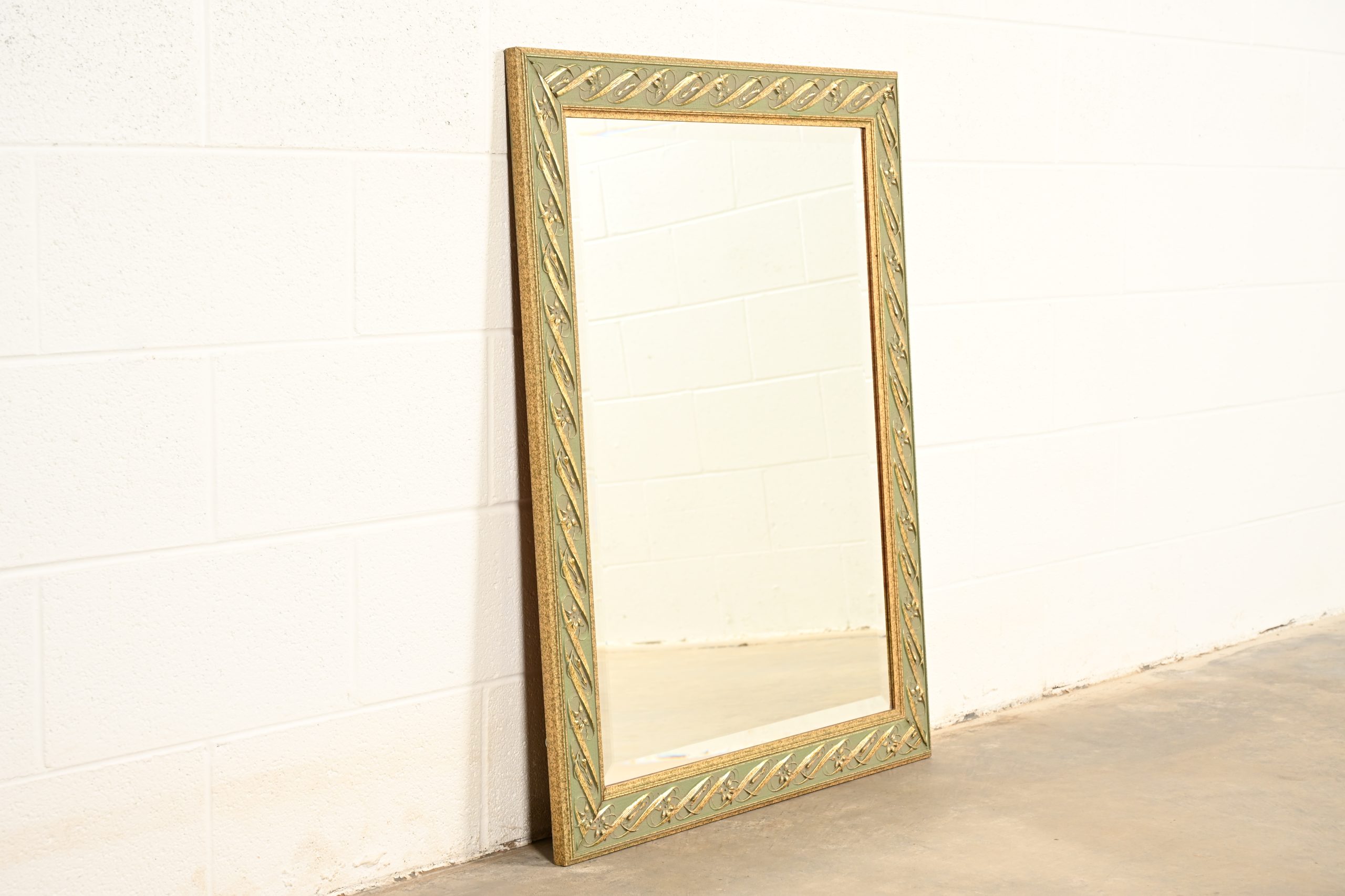 John Widdicomb Style Italian Regency Louis XVI Carved Painted and Gold Gilt Wall Mirror - Image 3