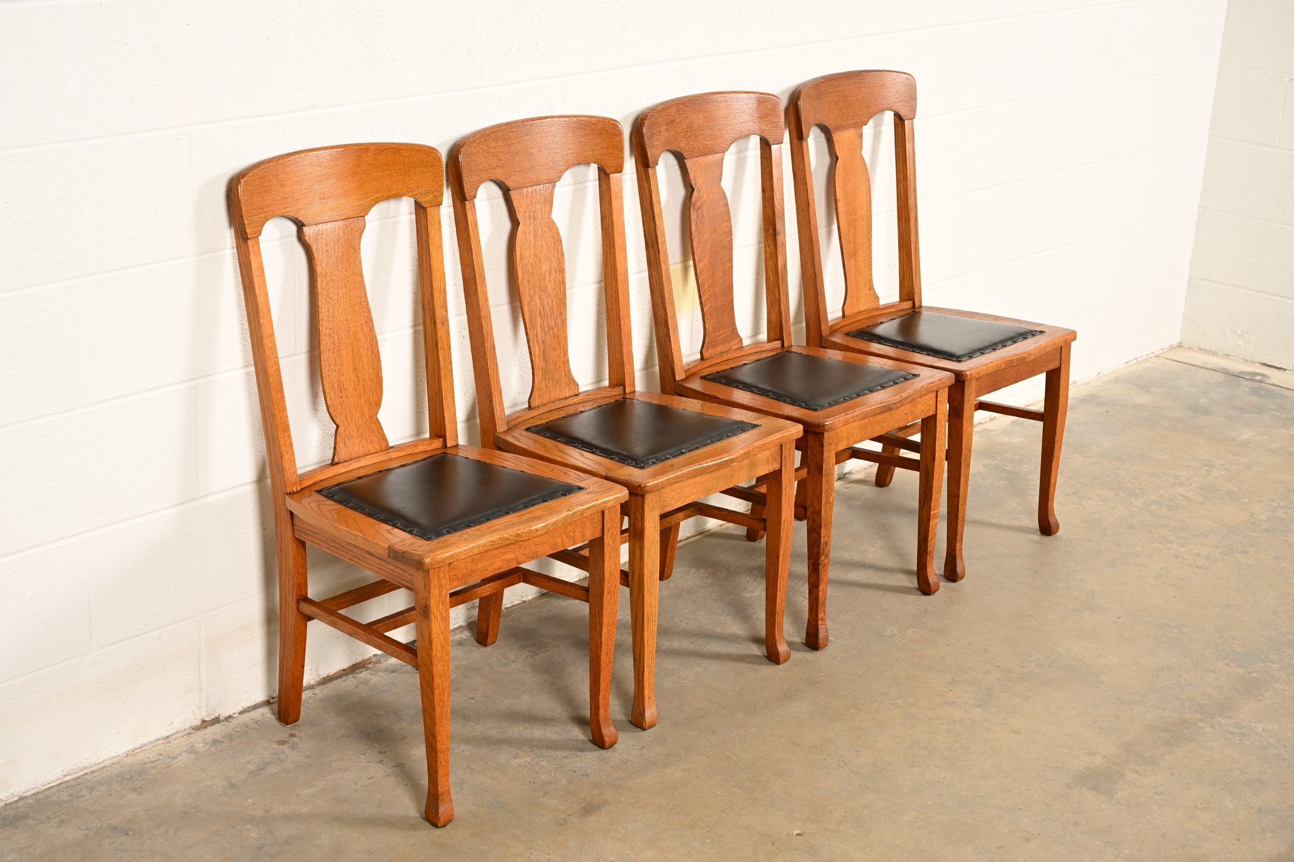 Heywood Wakefield Antique Mission Oak Arts & Crafts Dining Chairs, Set of Four