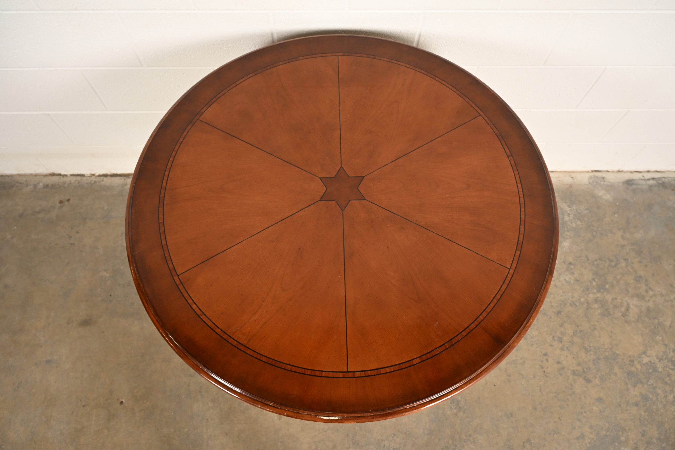 Hekman Georgian Banded Cherry Wood Pedestal Drum Side Table or Tea Table, Circa 1980s - Image 11