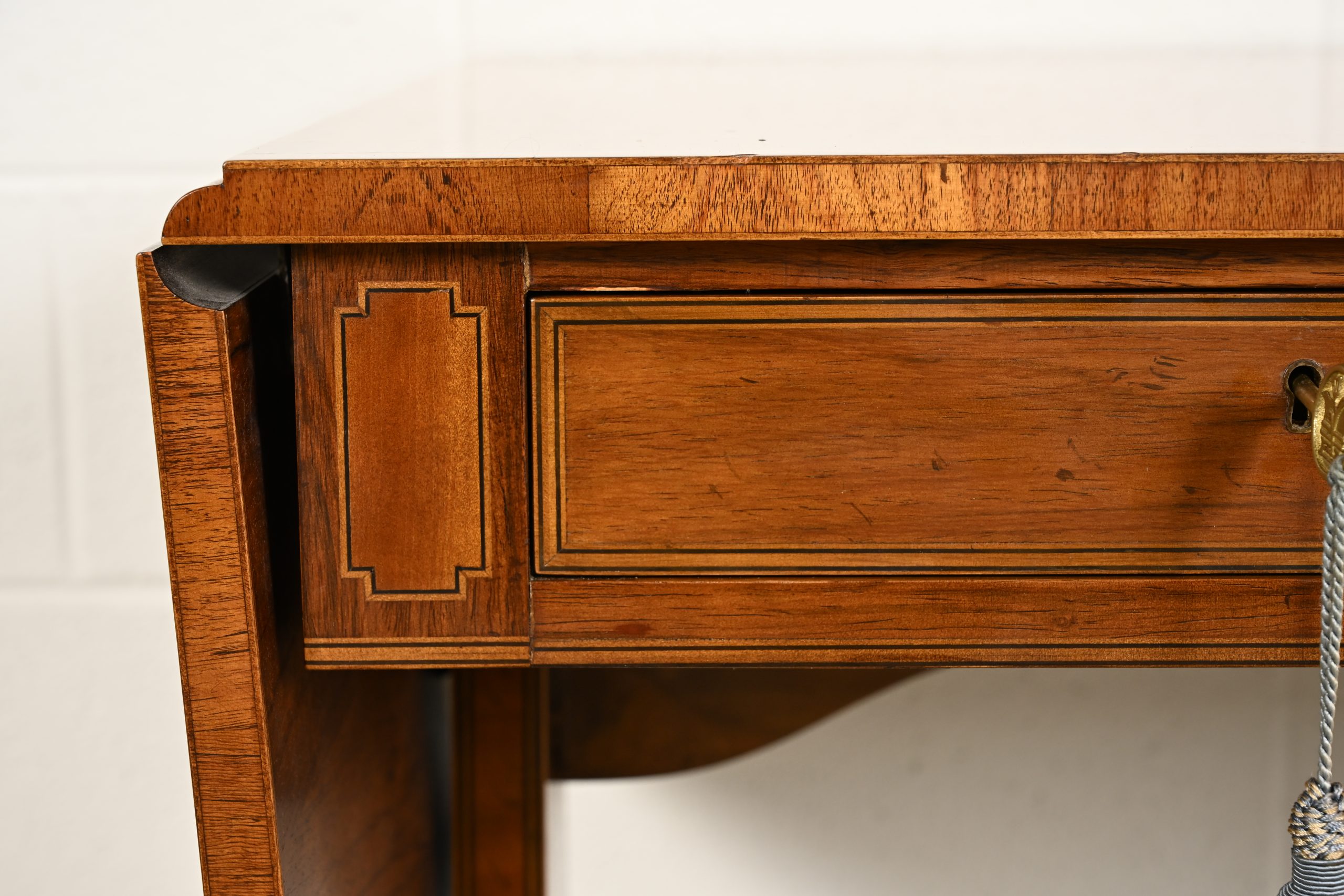 Baker Furniture Regency Inlaid Yew Wood Writing Desk or Console Table, Circa 1980s - Image 7