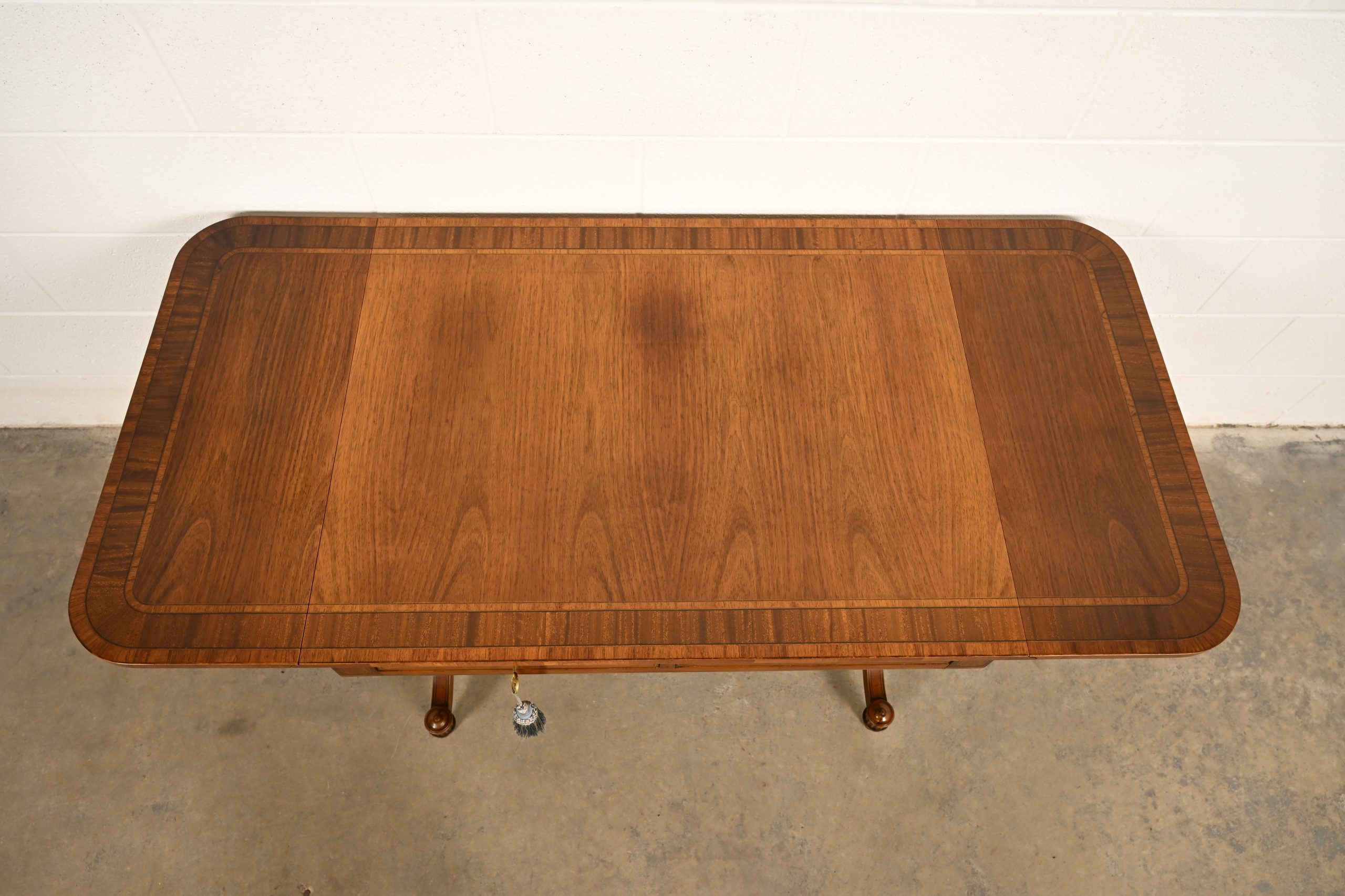 Baker Furniture Regency Inlaid Yew Wood Writing Desk or Console Table, Circa 1980s - Image 10
