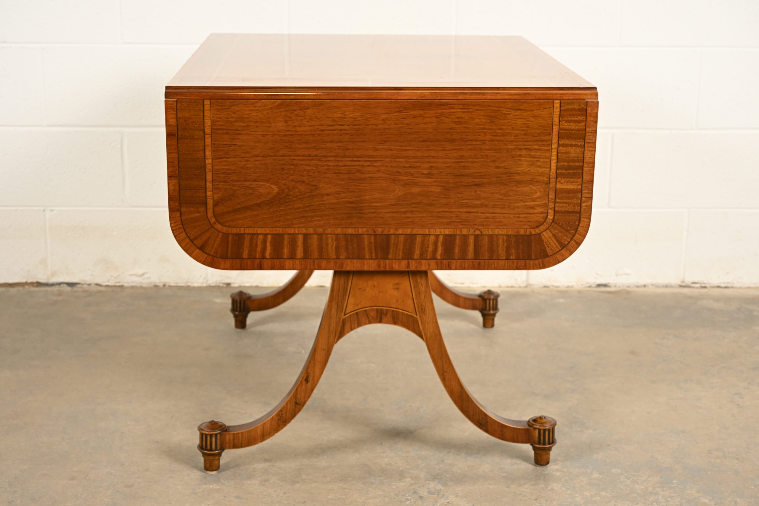 Baker Furniture Regency Inlaid Yew Wood Writing Desk or Console Table, Circa 1980s - Image 14
